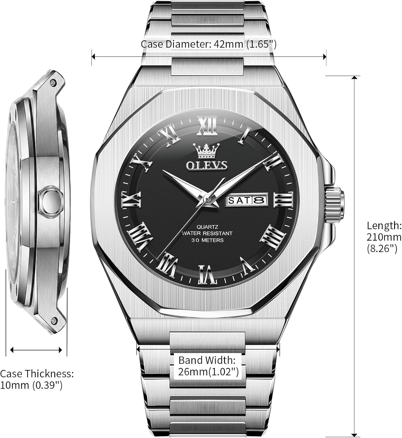 Stunning Black Dial Luxury Men’s Watch – Quartz, Waterproof & Scratch-Resistant