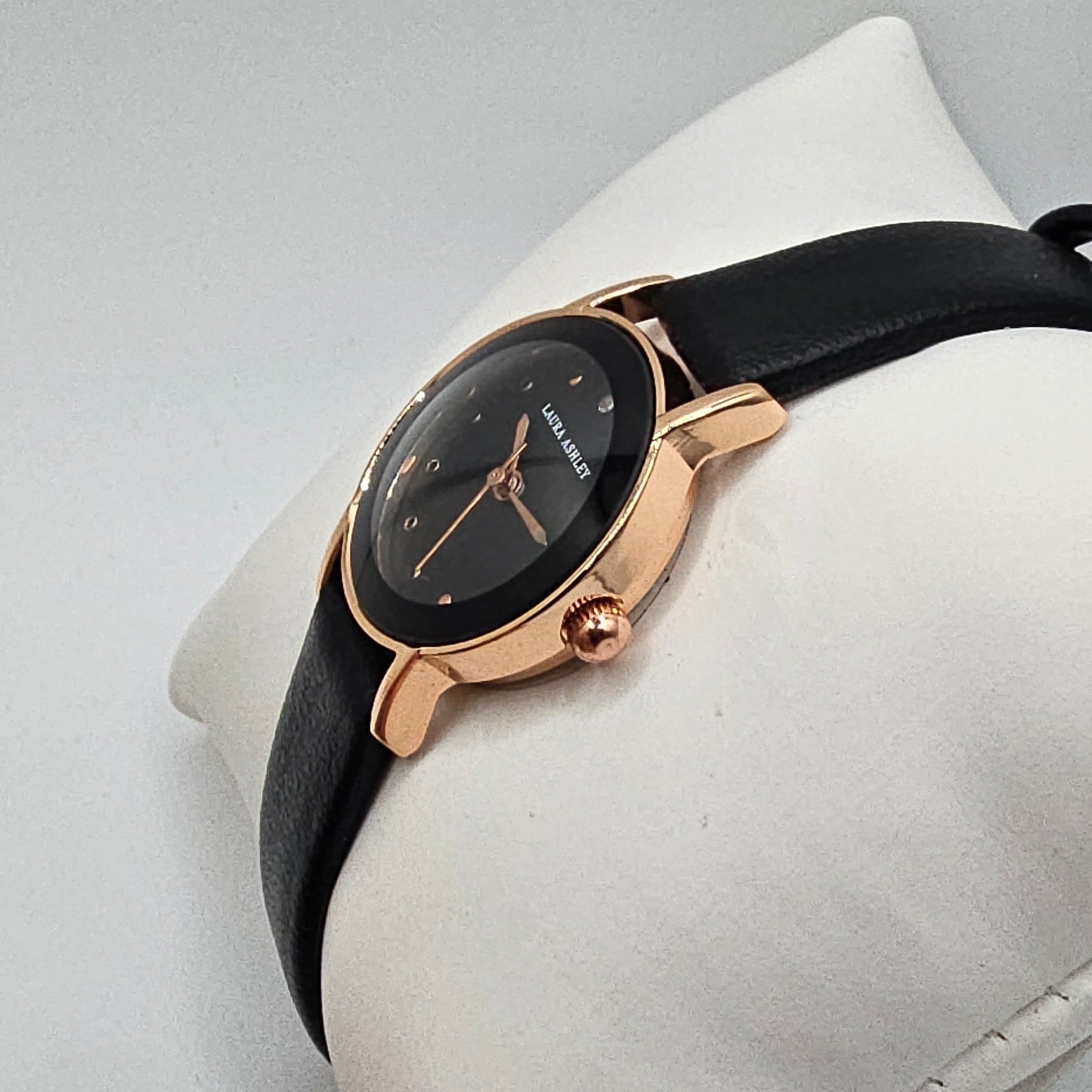 Laura Ashley Women Watch Rose Gold Black Faux Leather Strap LA3002BK 24mm