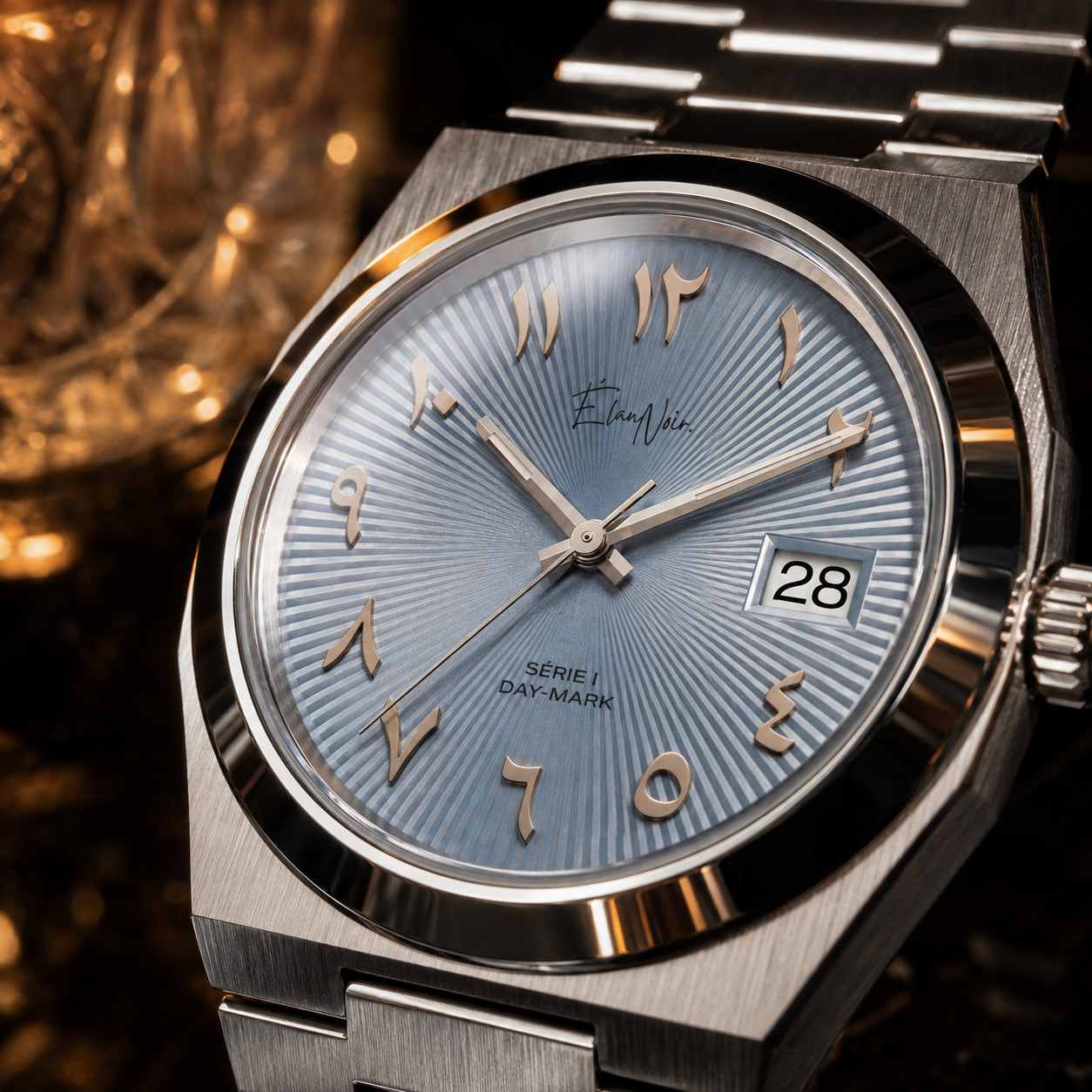 Custom Élan Noir Série I Silver/Blue 36mm Auto NH35 Sapphire Crystal Steel Watch