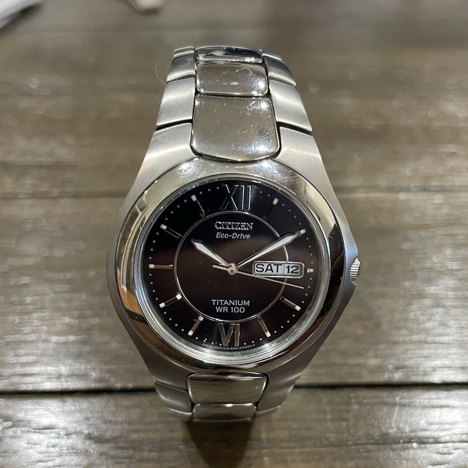 Citizen Eco-Drive Titanium Quartz 100m Day/Date Black Dial 38mm Watch