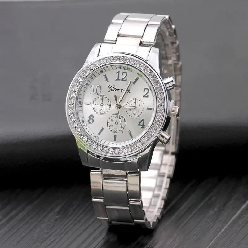 Woman’s Geneva Watch Diamond Alloy Steel Belt High Quality Luxury Watch