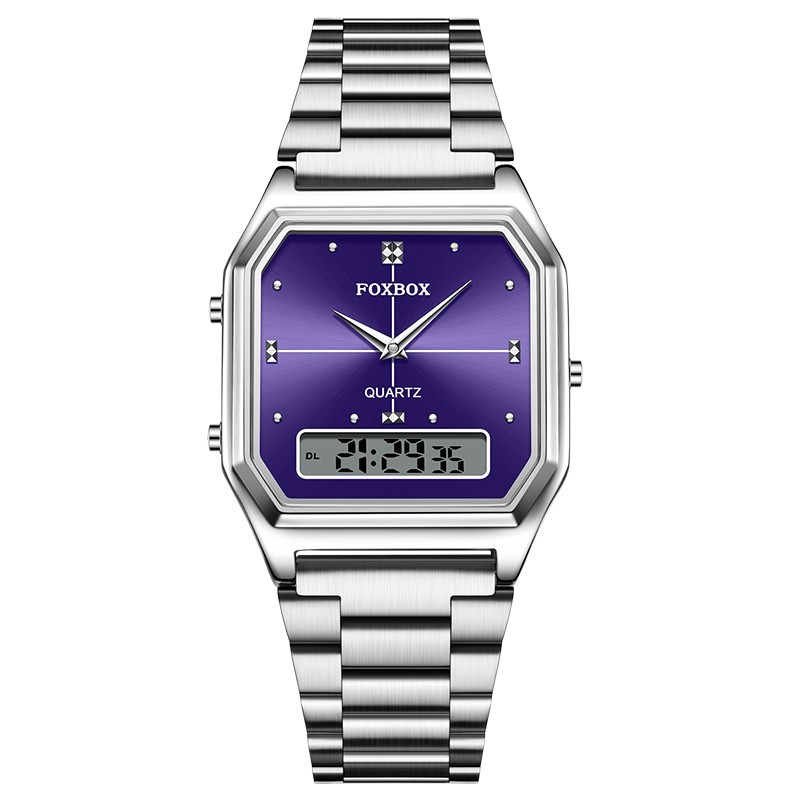 Men Watch Quartz Stainless Steel Dual Time Luminous Waterproof Ladies Wristwatch