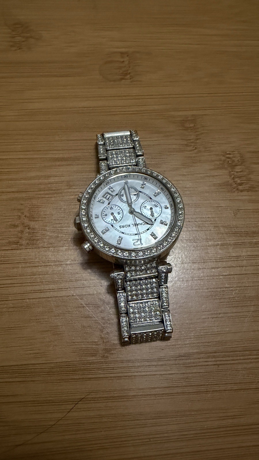 Michael Kors Parker Mother of Pearl Dial Crystals Steel Ladies Watch MK5572