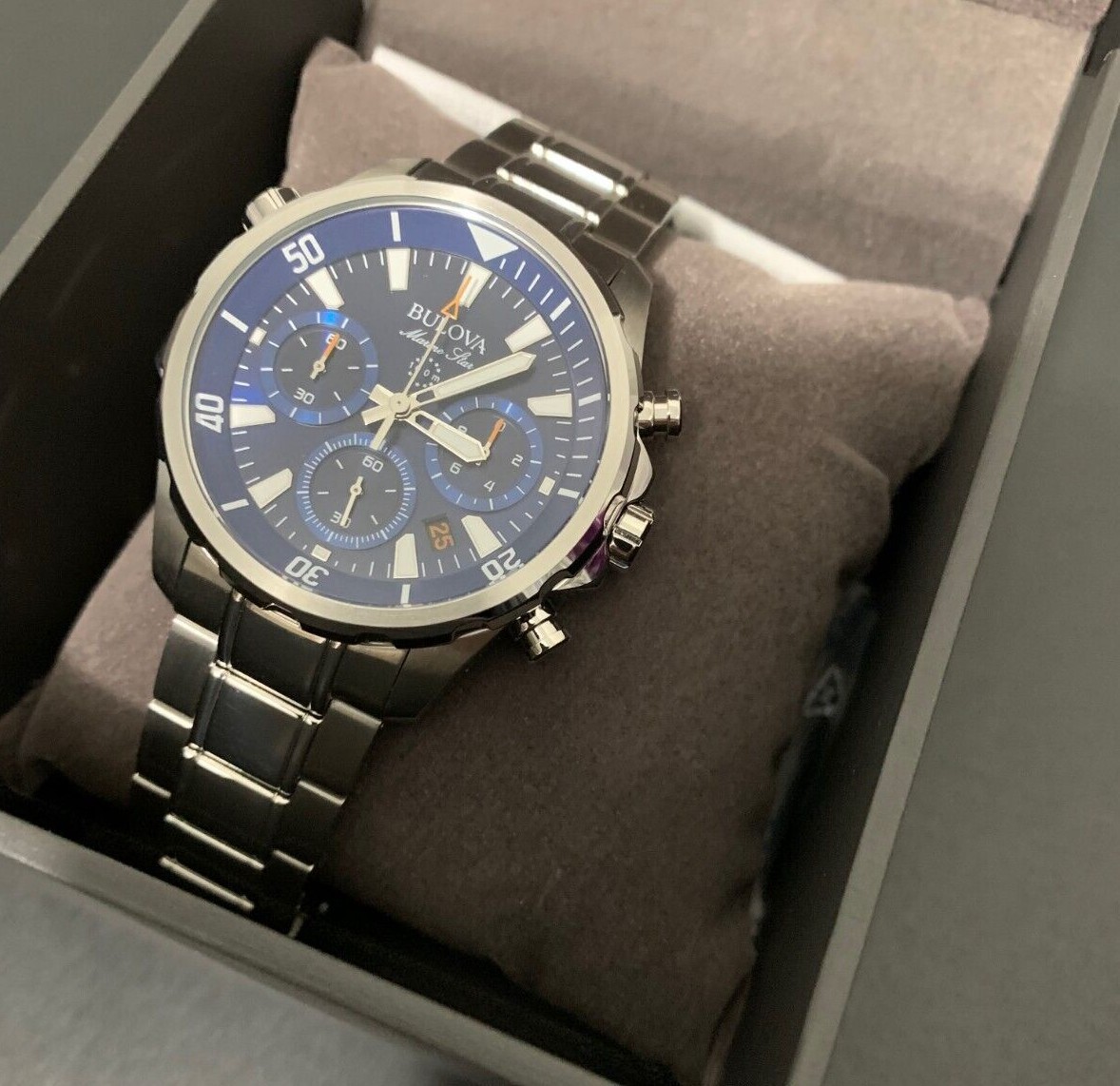 Bulova Marine Star Blue Chronograph Dial Stainless Men’s Watch 96B256 Quartz