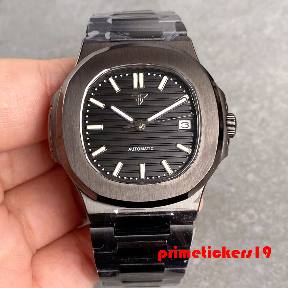 Tandorio 40mm Black Pvd Square NH35A Date Automatic Watch for Men Sapphire Lume