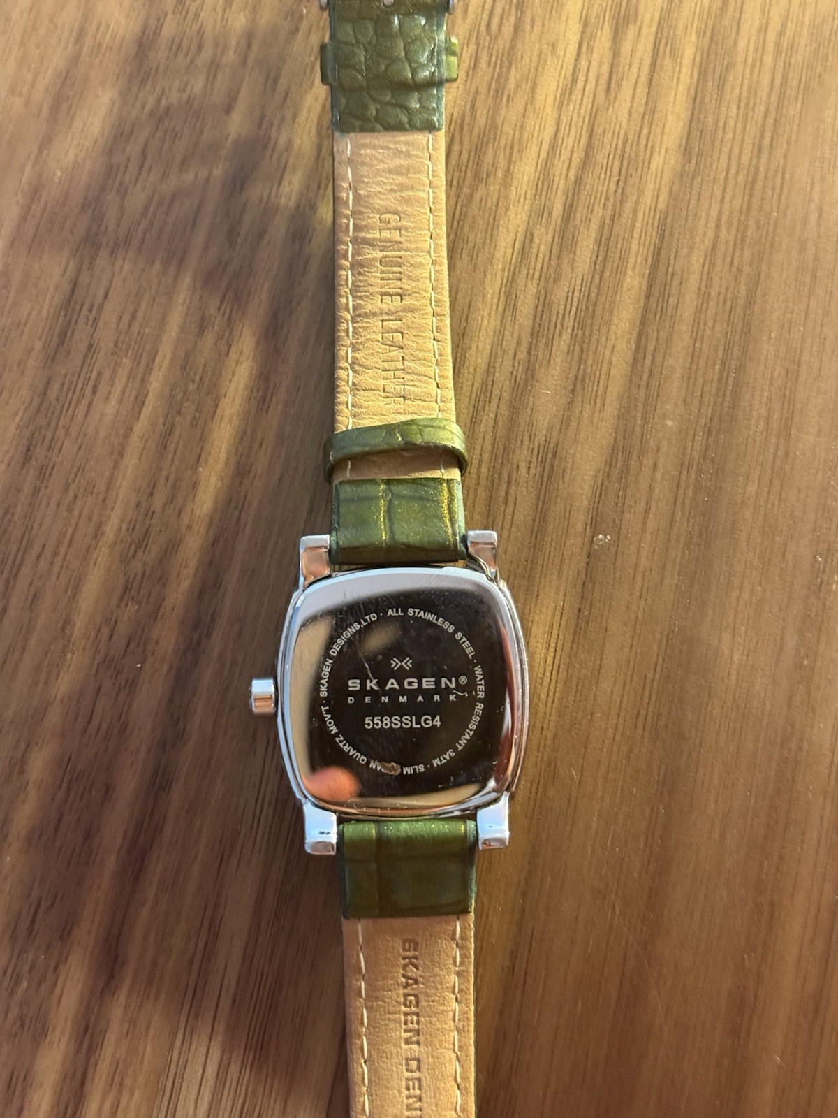 Women’s Skagen Wristwatch Mother of Pearl Dial with Green Genuine Leather Band
