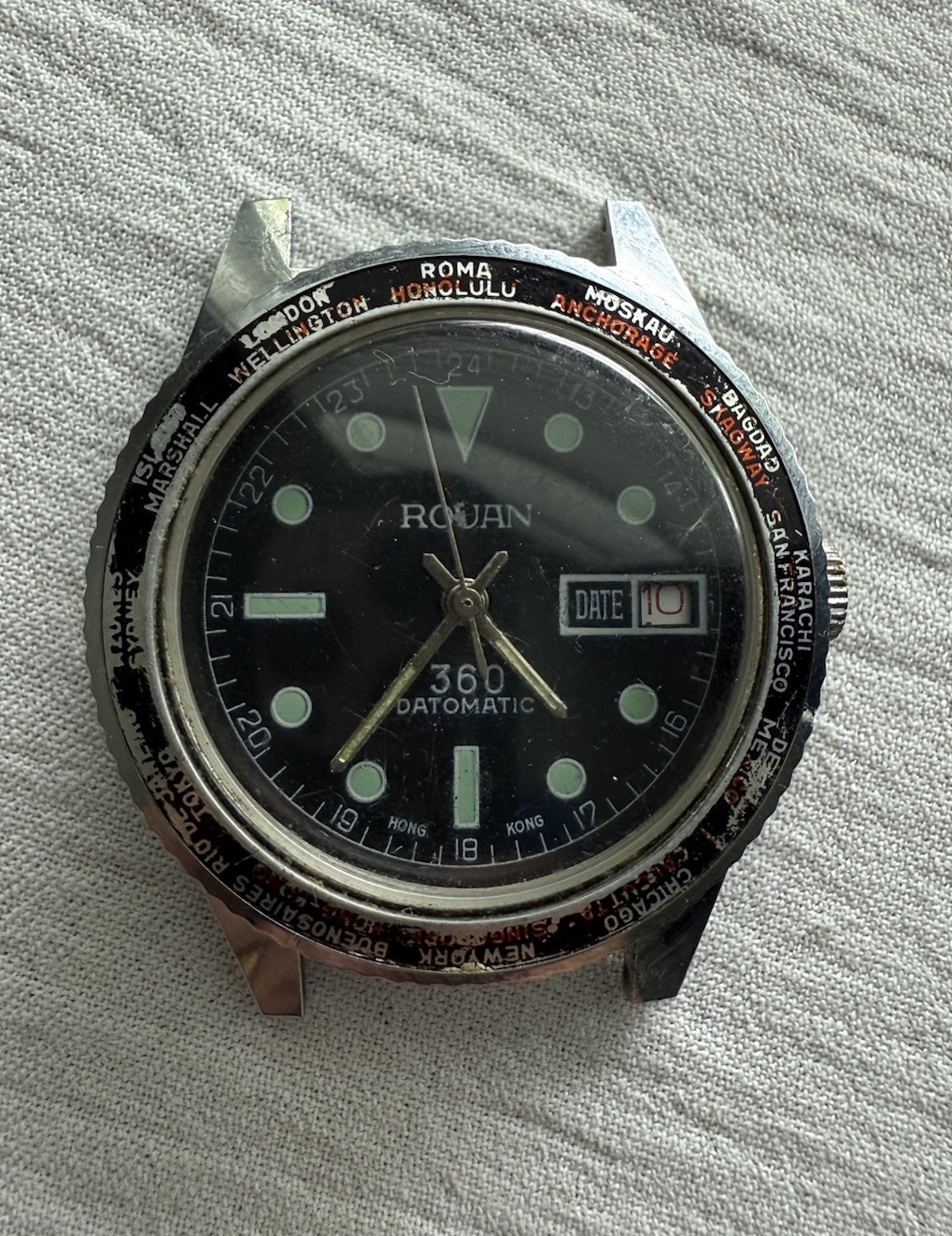 Rare Vintage 1970s Rouan 360 Datomatic HK 1J Mechanical Watch For Parts/Repair