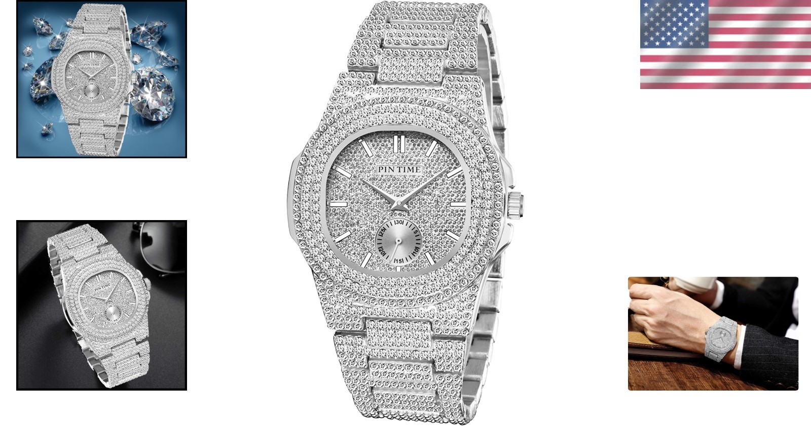 Hip Hop Crystal-Embellished Watch – Waterproof and Adjustable for All Occasions