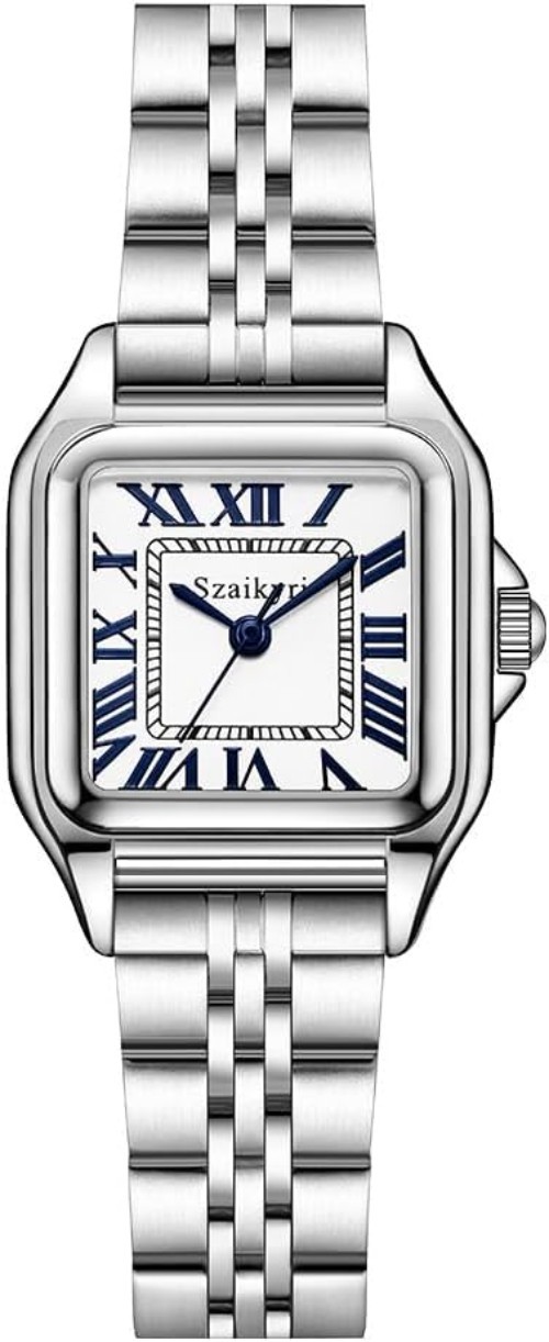 Luxury Women’s Square Analog Watch with Stainless Steel Band & Roman Style