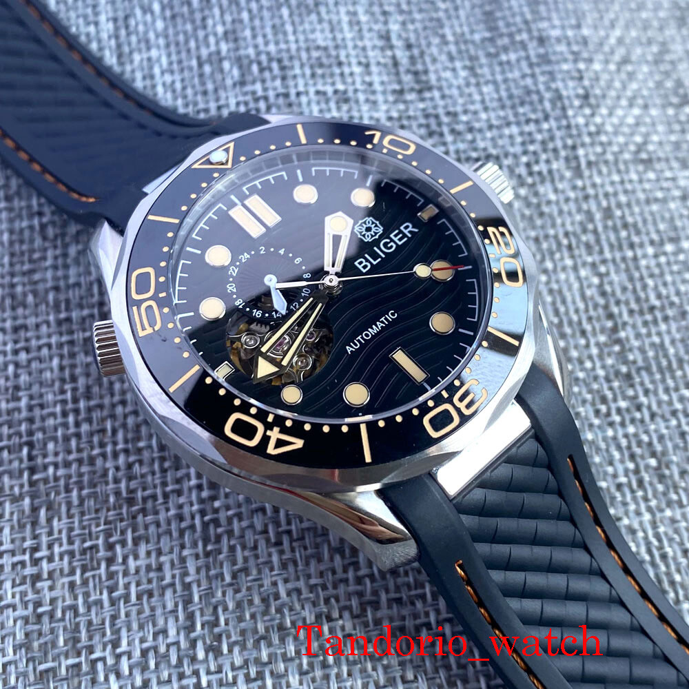 BLIGER 41MM White Dial NH39 Automatic Mens Watch Sapphire Glass Rubber Strap