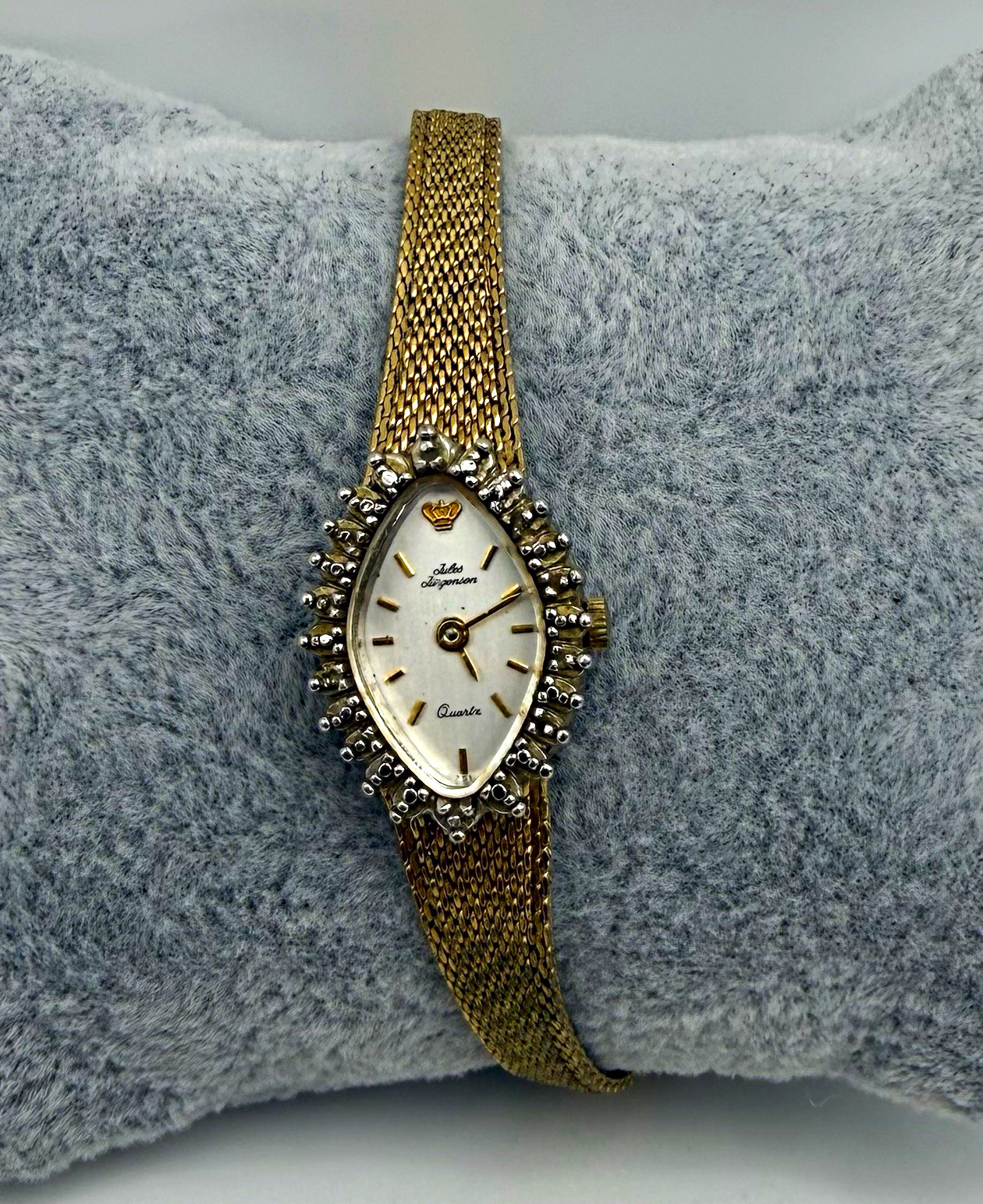 Womens Jules Jurgensen Quartz Vintage Gold Tone Bracelet White Oval Dial Watch