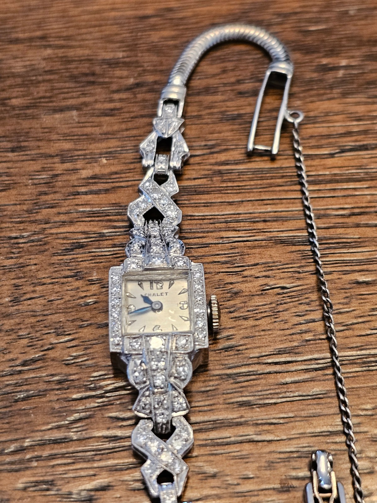 Womens Diamond Platinum, iridium wristwatch 1930’s era working Liban Chalet
