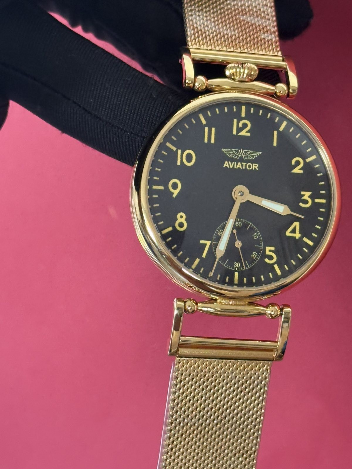 Molniya Watch Mechanical Aviator Wrist Golden Russian USSR Molnja Gold Strap