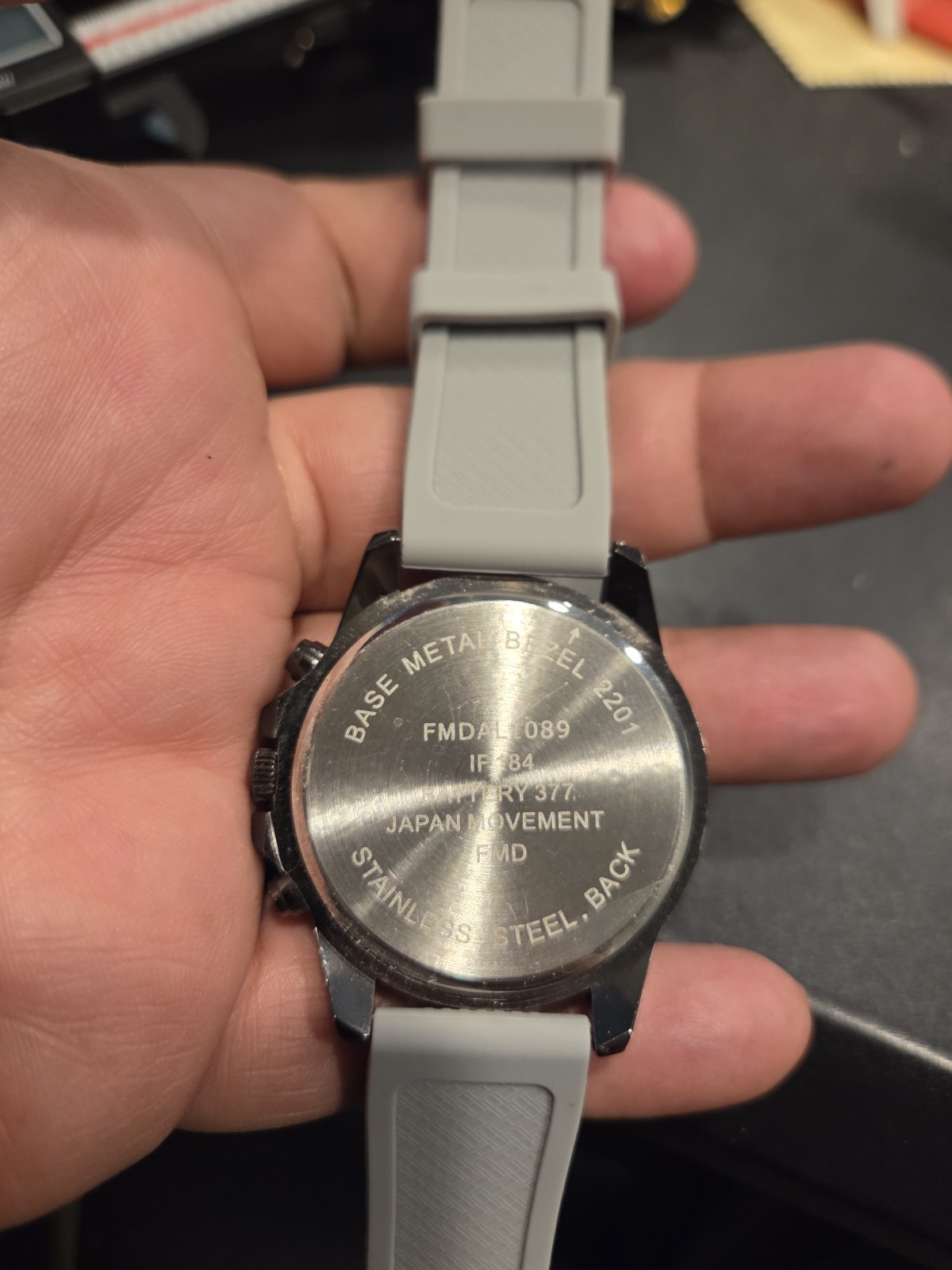 FMD Mens Chronograph Style Watch FMD Gray New Battery EUC C74