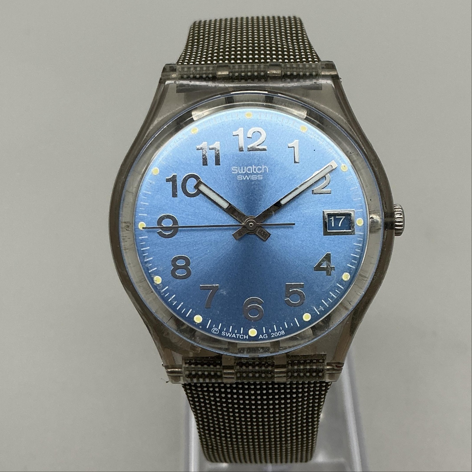 Swatch Blue Choco Mens Watch 34mm Date 2008 Date NOT RUNNING FOR PARTS Box
