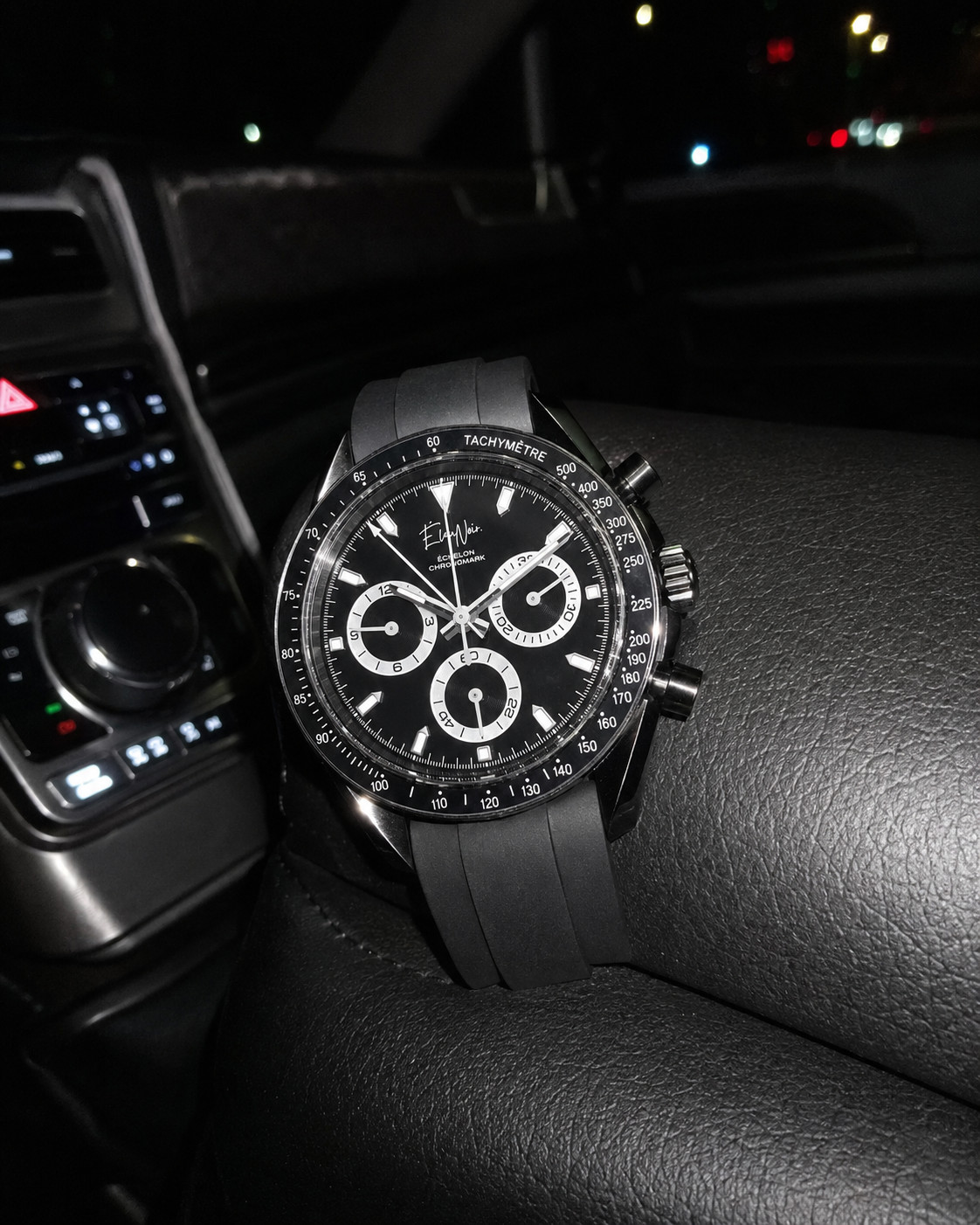 Élan Noir Chronograph Watch VK63 Black Dial Sapphire Crystal Steel 40mm