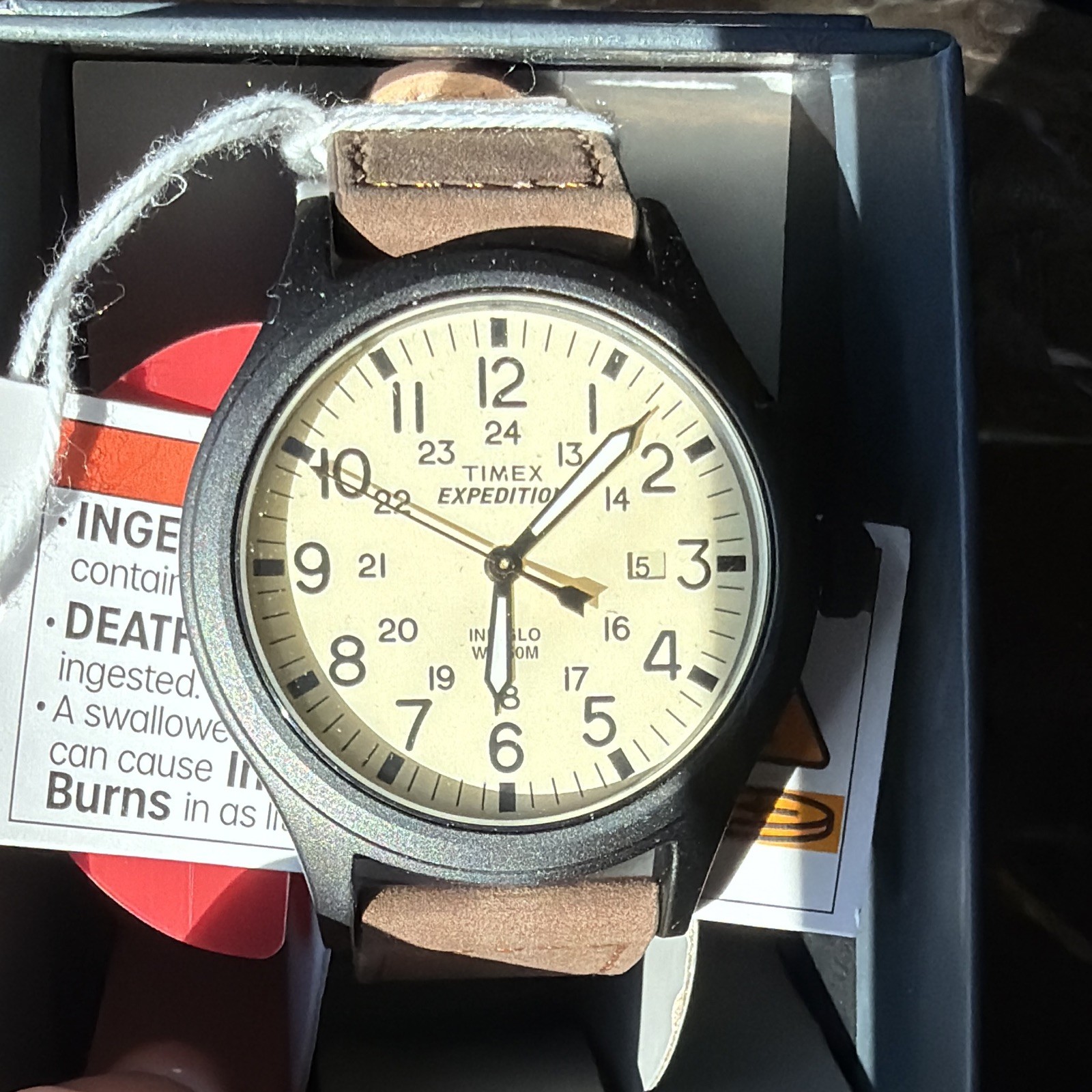 Timex Expedition Men’s Quartz Analog Date Watch 50m Beige Dial Brown Leather