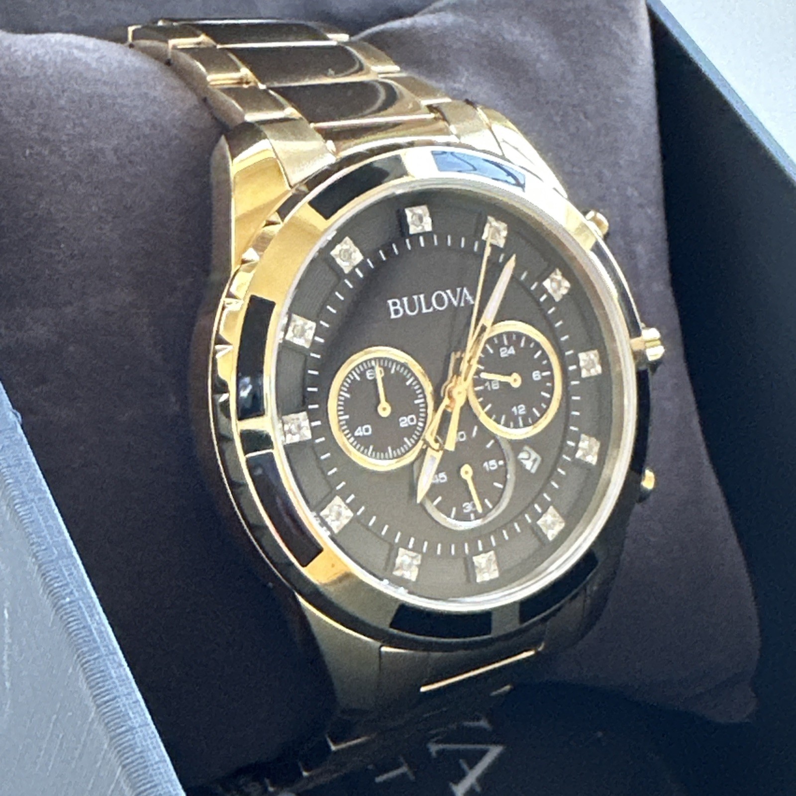 Bulova Diamond Men’s Gold Plated Stainless Steel Chronograph Quartz Watch 97D121
