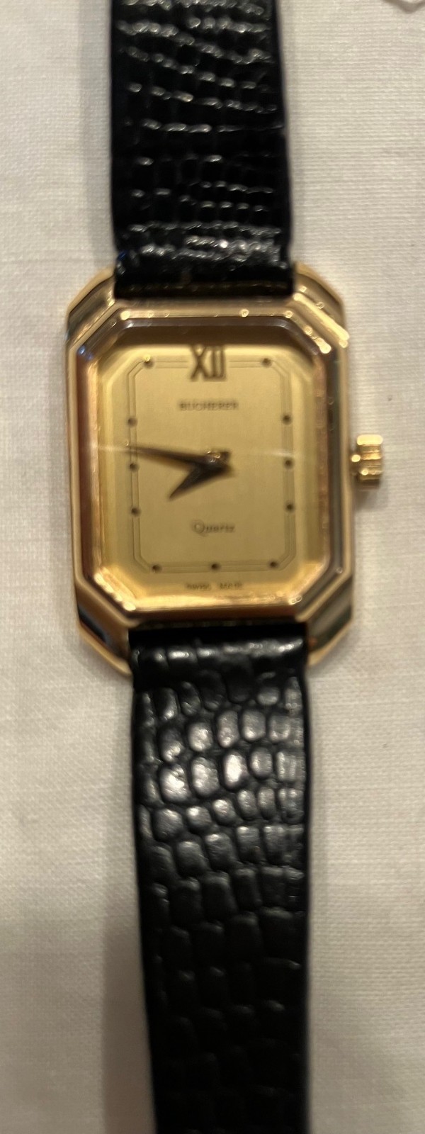 Vintage Bucherer Classic Women’s Quartz Watch with Faux Lizard Black Strap
