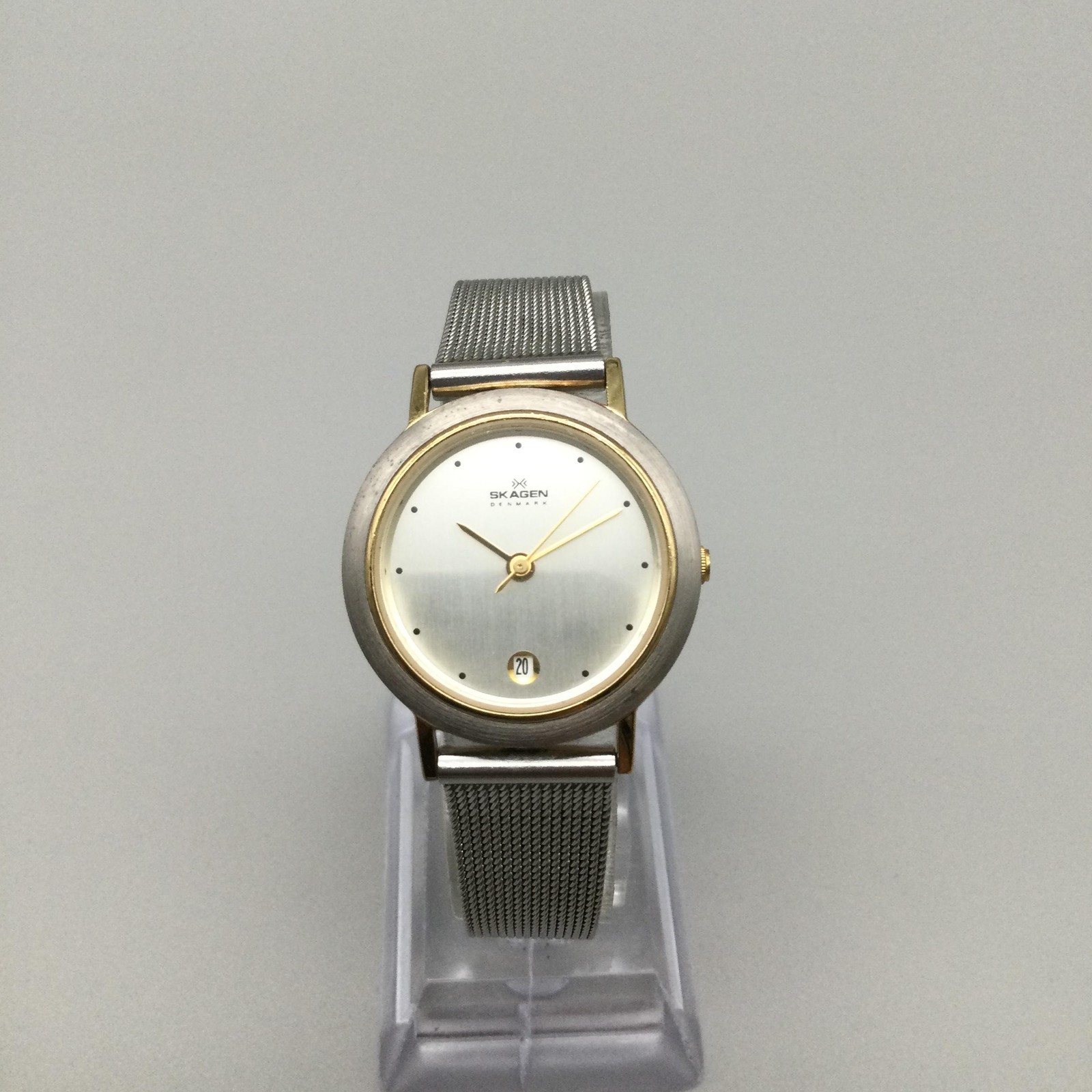 Skagen Womens Watch 28mm Two Tone Silver Dial Mesh Steel Date 16SGS New Battery