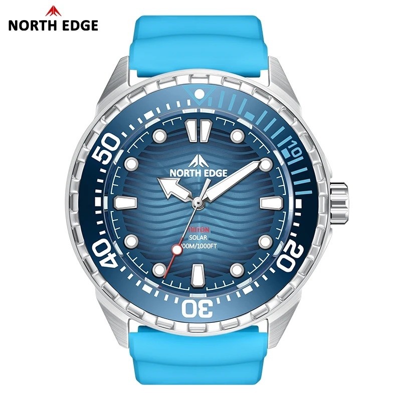 NORTH EDGE Solar Powered Dive Men’s Quartz Watch Stainless Steel Waterproof NEW