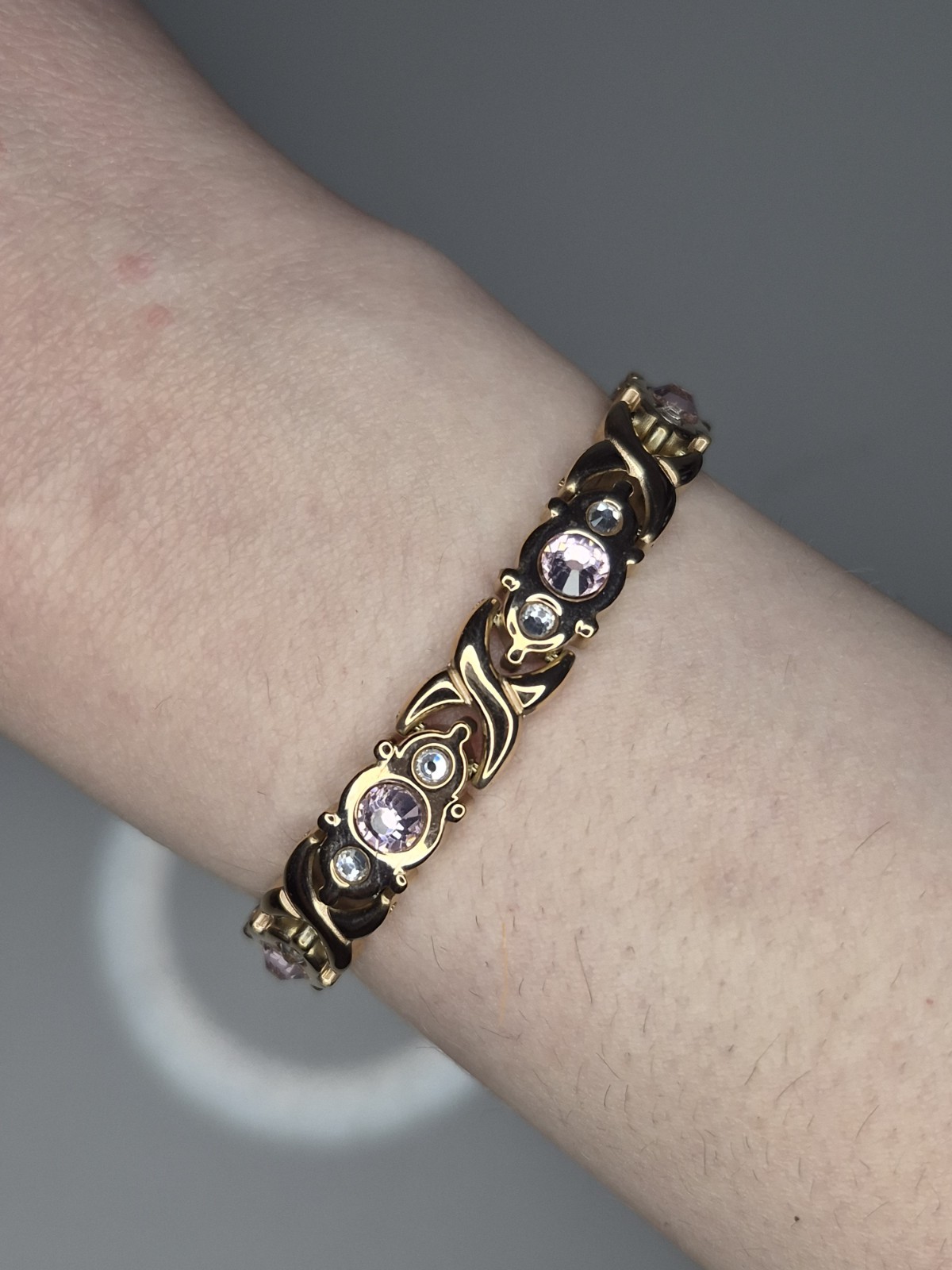 Vicmag Rosegold Womens Bracalret W/Pink & White Manmade Diamonds Missing Parts