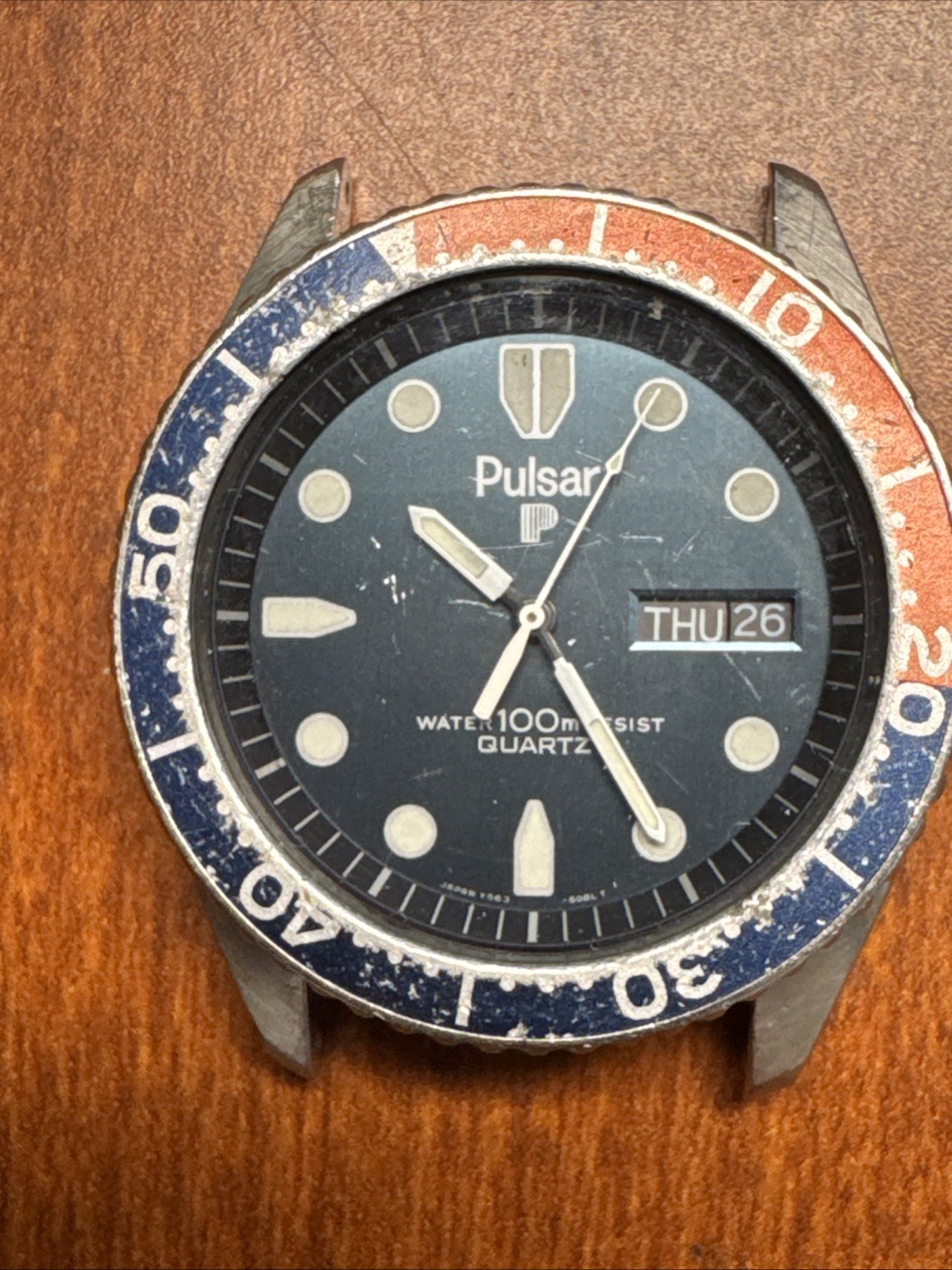Vintage Seiko Pulsar Y563 601H T Quartz 100m Pepsi Divers Men’s Watch 39mm AS IS