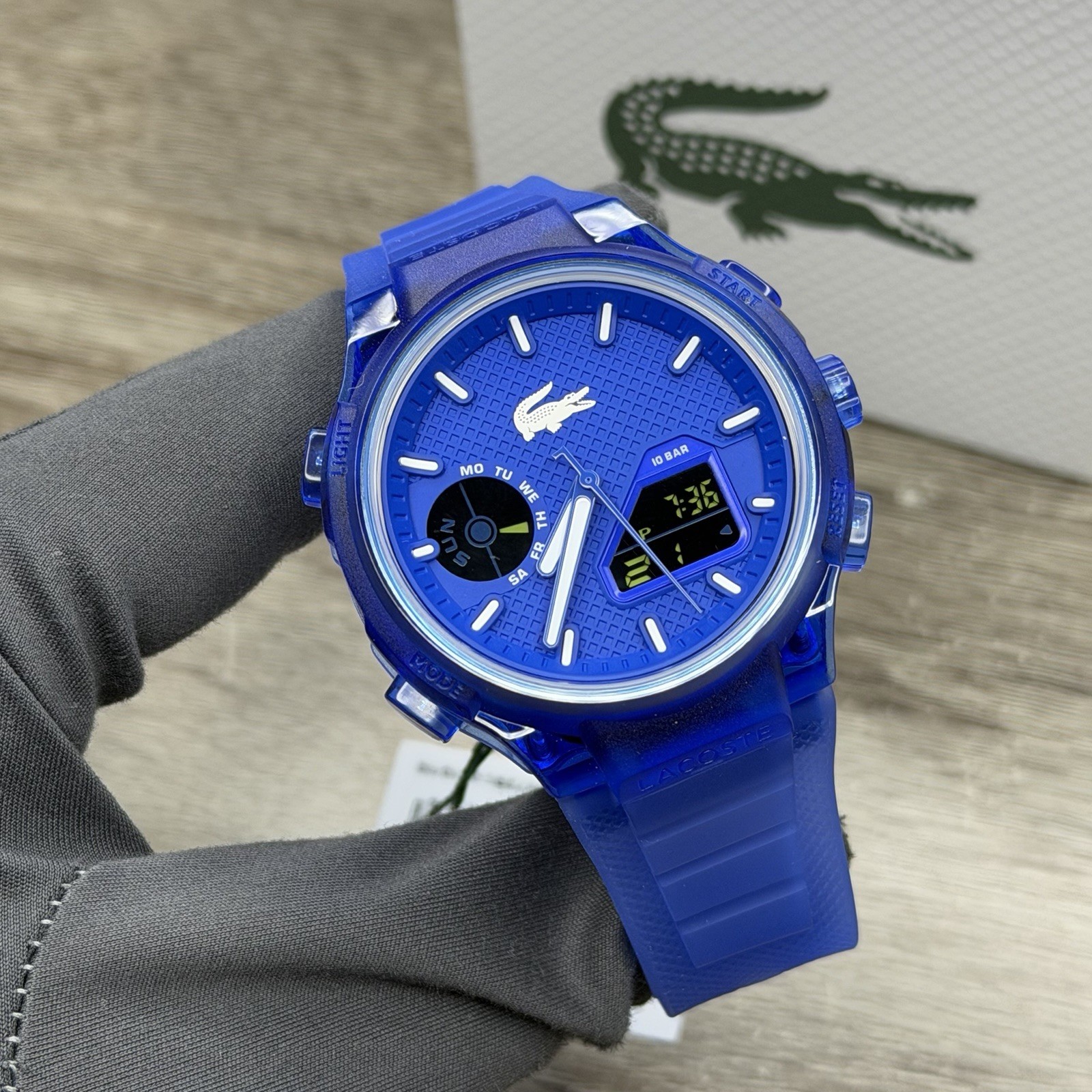 NEW✅ Lacoste LC33 Analog & Digital Blue Silicone Strap Men Watch 45mm 2011429