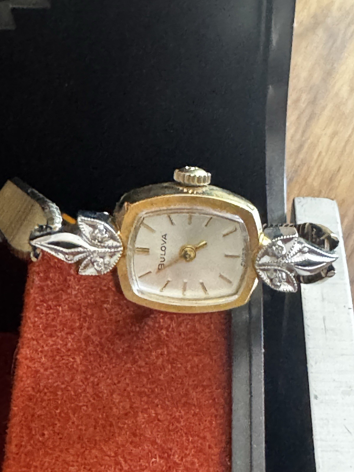 Bulova Diamond Set Vintage Women’s Manual Wind Gold Square Watch w/ Box