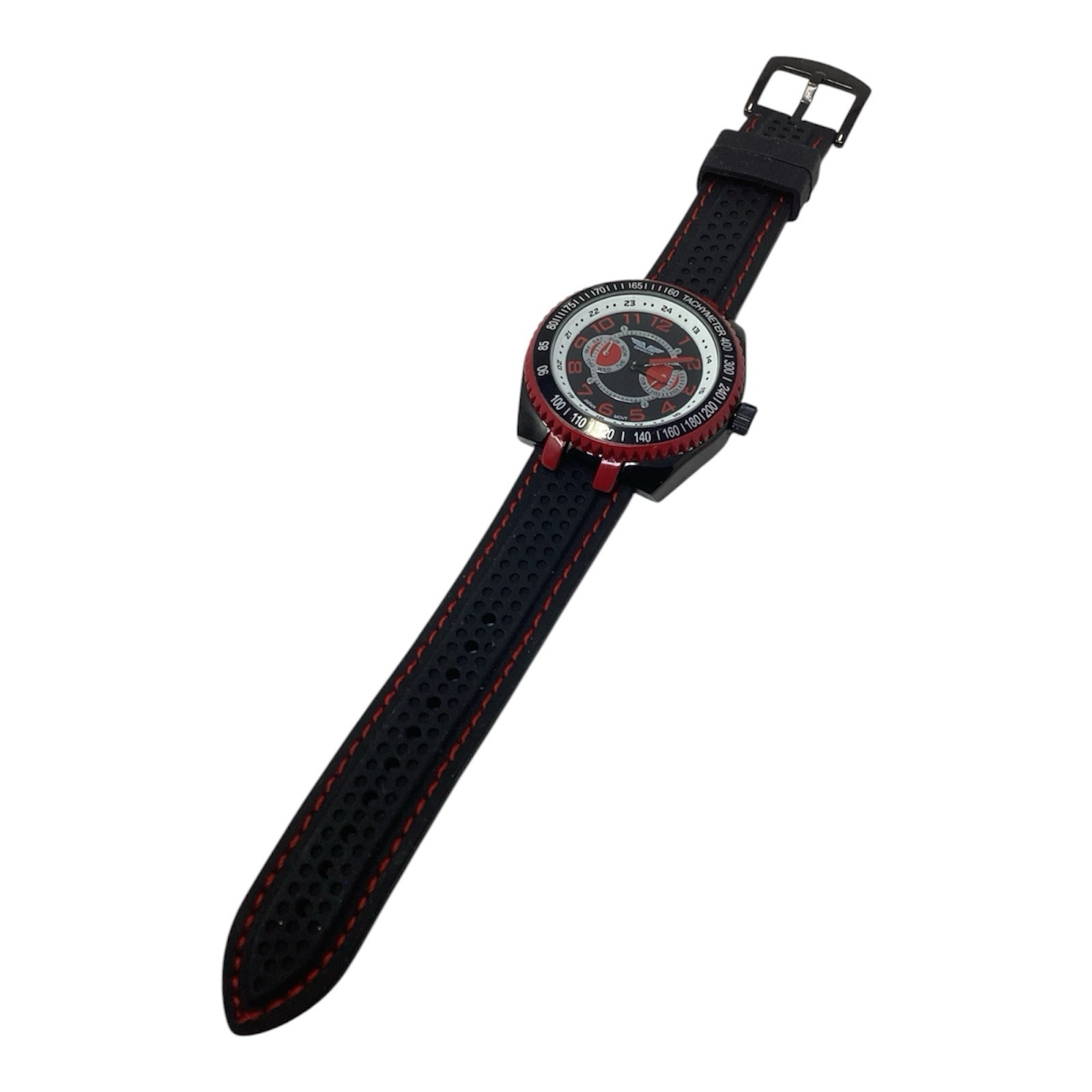 Deporte No. 9683 Tachometer Watch Black Band Red Trim Large Face Needs Battery
