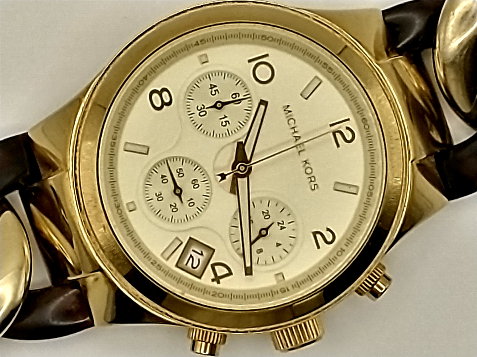 MICHAEL KORS Runway Ladies Chronograph, Goldtone & Tortoise, MK4222, Box & Book
