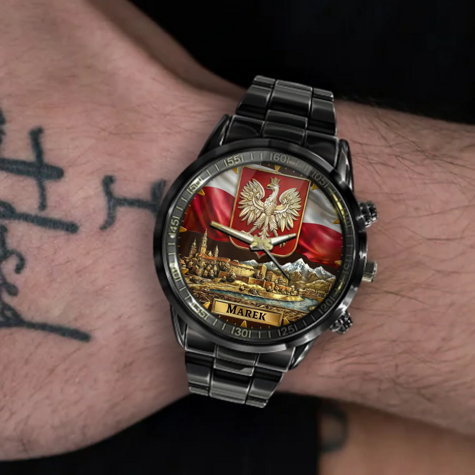 Personalized Name Poland Flag Emblem Watch – Polish Pride Gift
