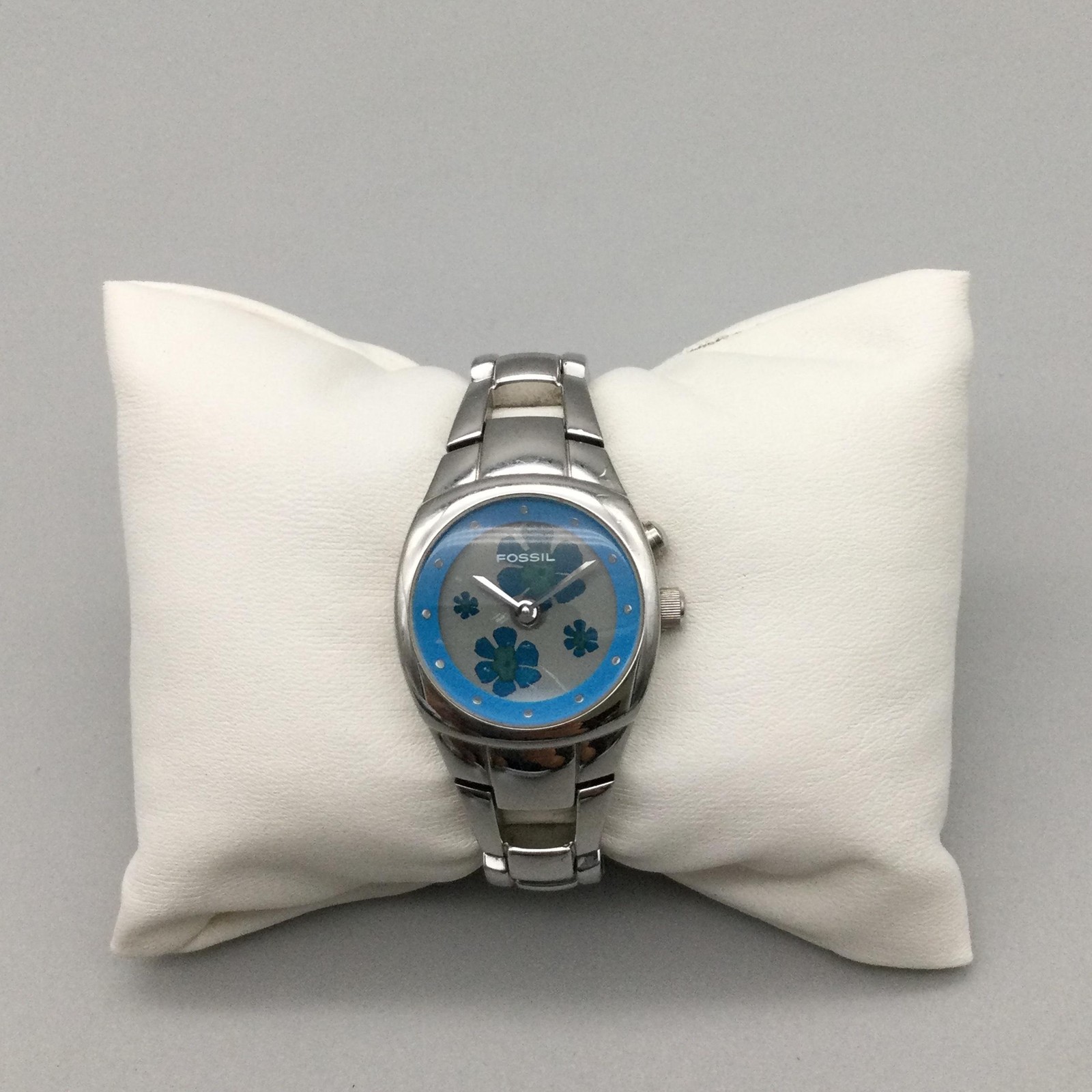 Fossil Big Tic Womens Watch 23mm Blue Floral Dial ES-9675 New Battery 5.75″