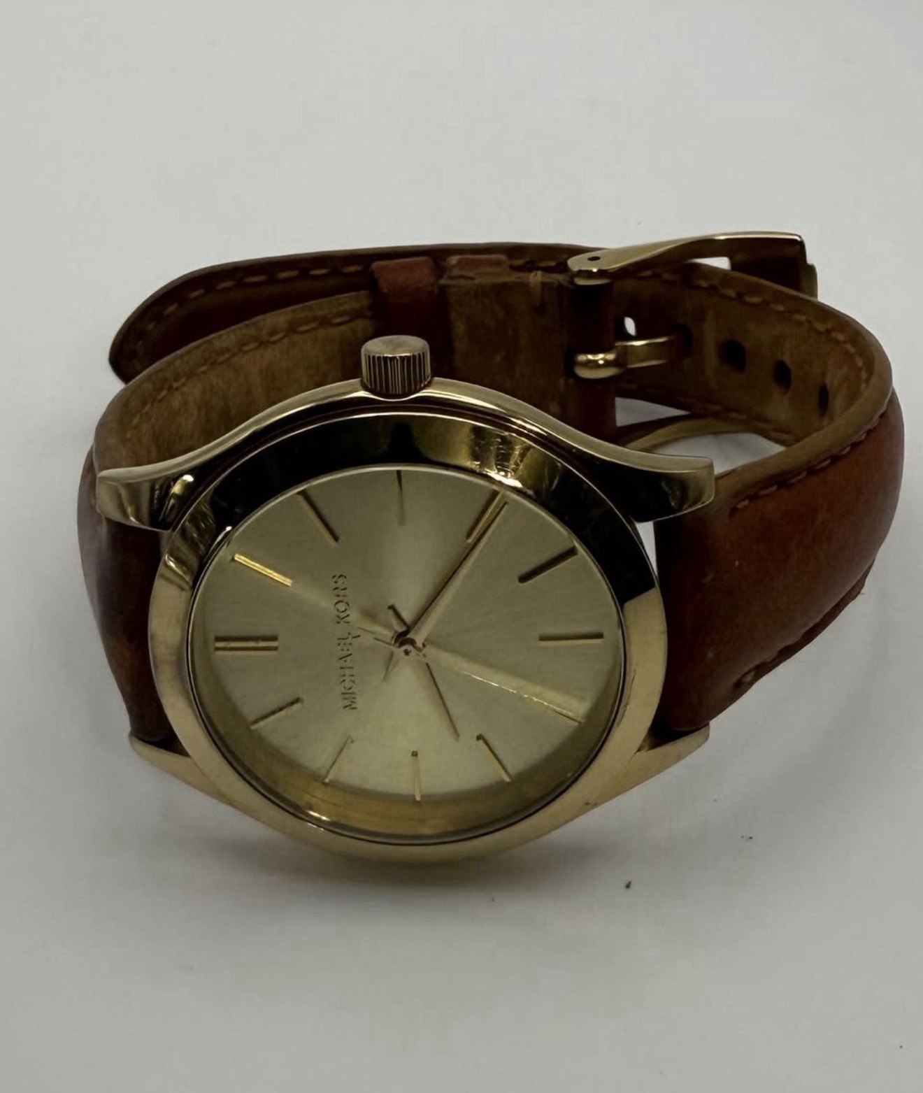 Michael Kors MK-3274 Womens Quartz Analog Gold Dial 38mm Brown Leather 50m