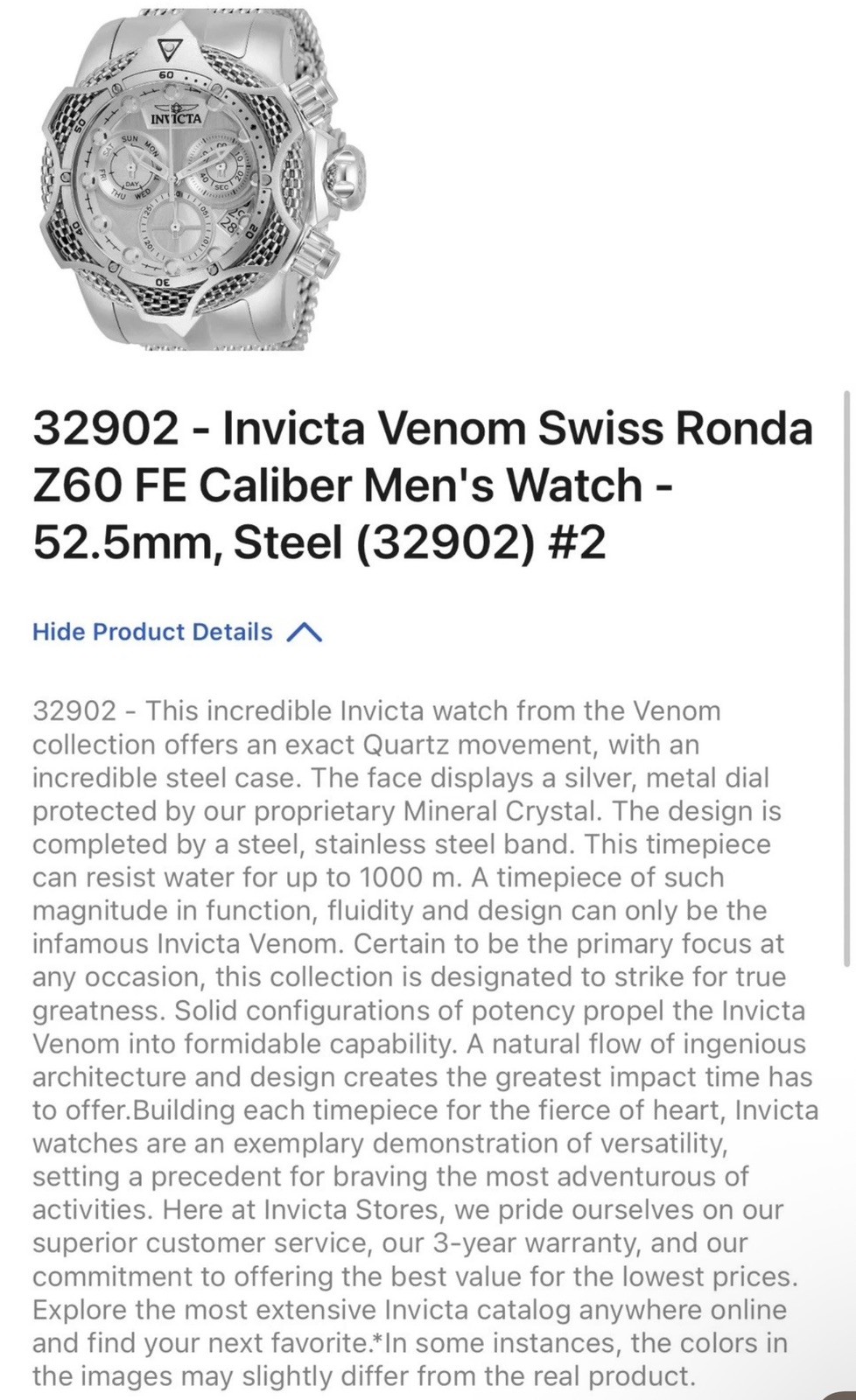 🔥Invicta Venom Swiss Ronda Z60 FE Caliber 52.5mm Quartz Chrono Mens Watch 32902