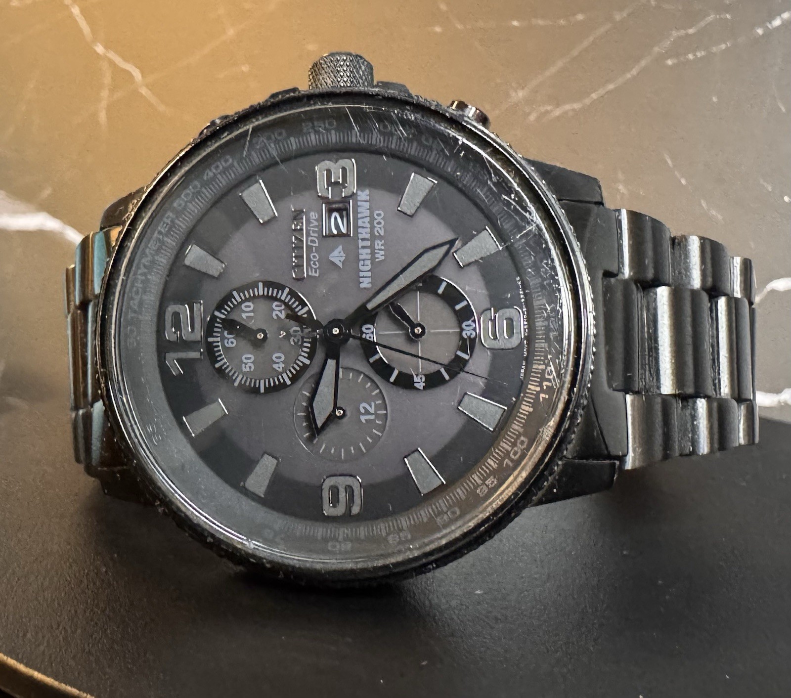 Citizen Eco-Drive Nighthawk Black Ion Chronograph B877 Men’s Watch 200M Tested
