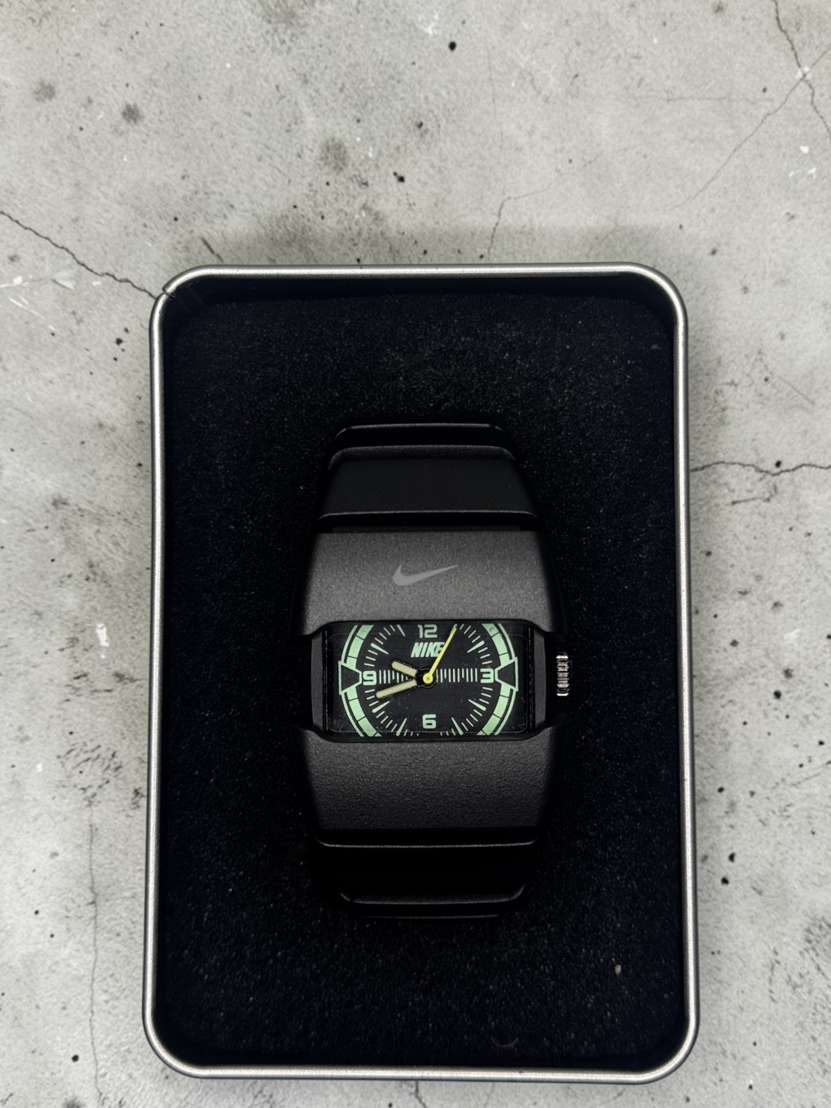 Vintage Nike D-Line Watch Matte Black Neon Dial Japan Movement Y2K Cyber Rare