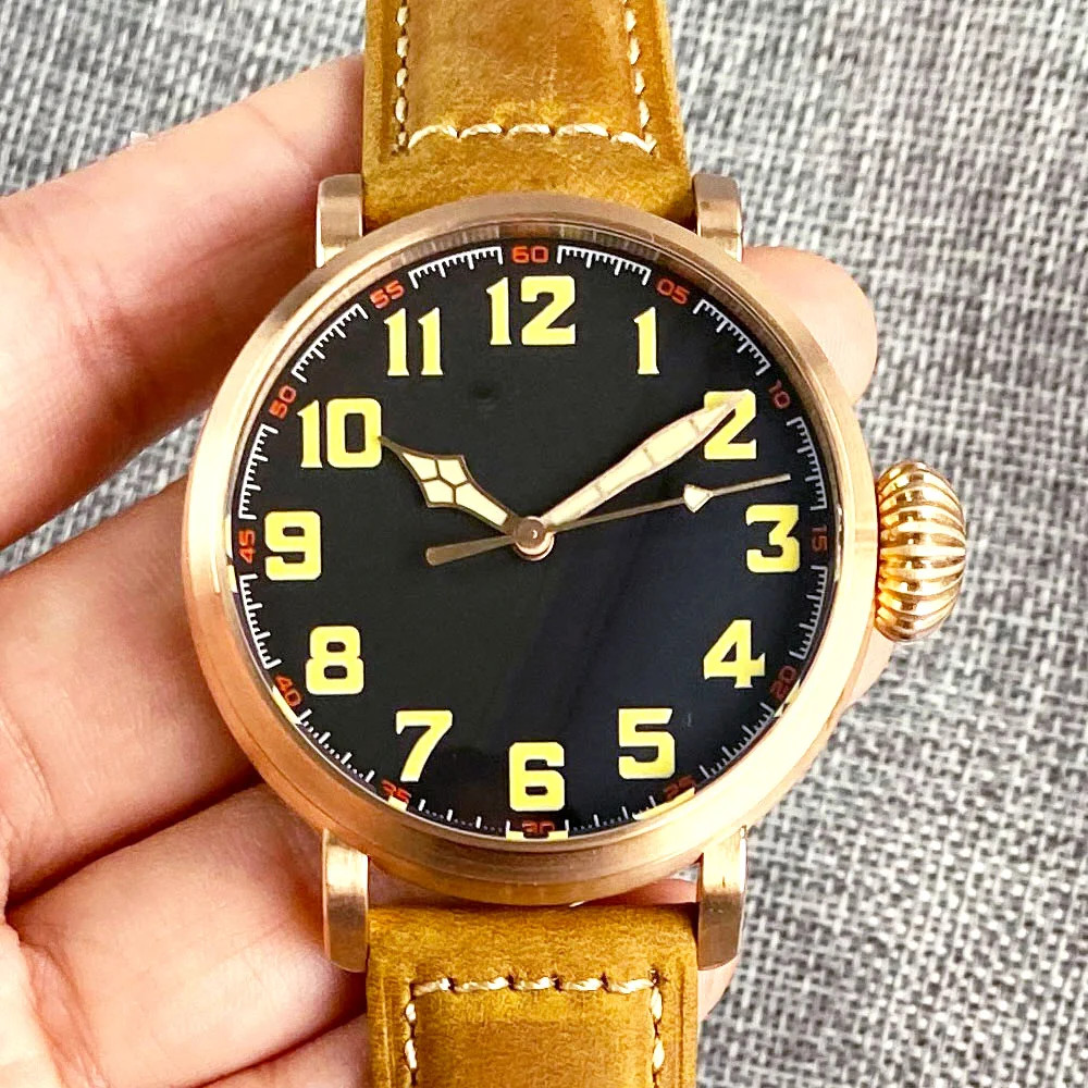 Tandorio 46.5mm Military Big CUSN8 Solid Bronze Auto Men Watch For Japan NH35