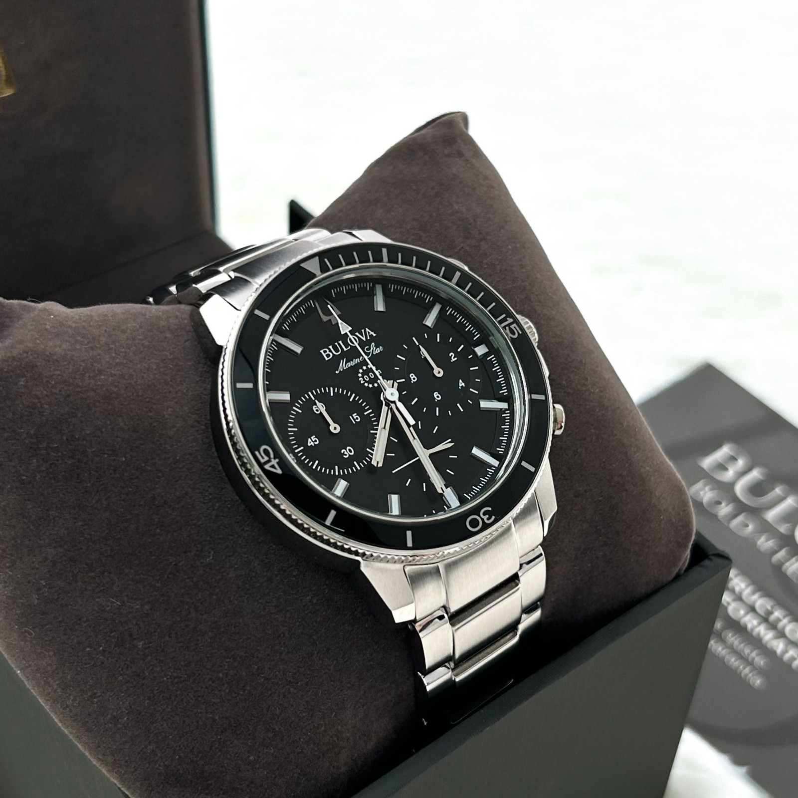 Bulova 96B272 Marine Star Black Dial Chronograph Stainless Steel Mens Watch