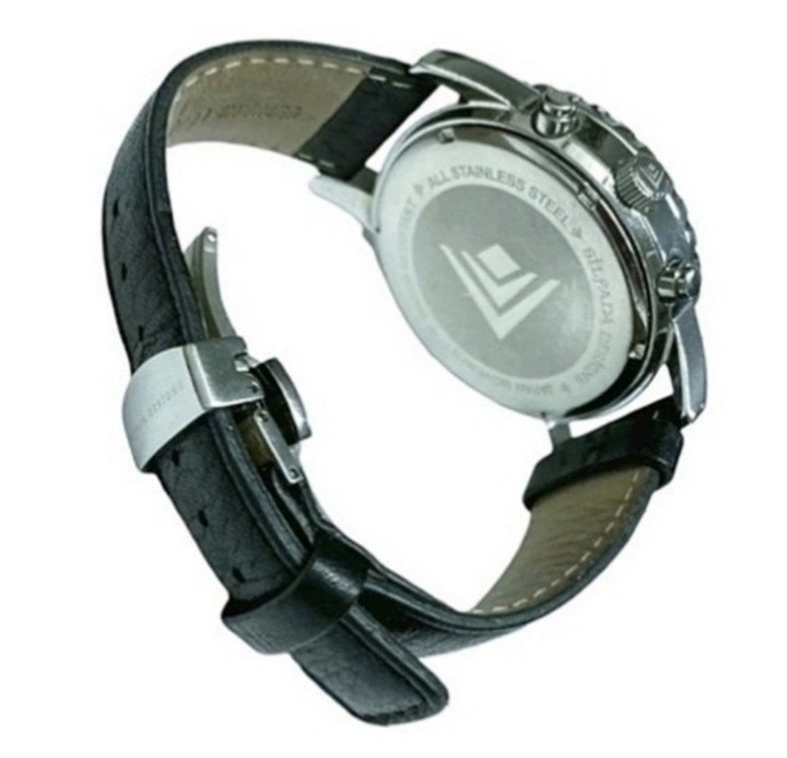 SILPADA Chronograph Black Leather Silver Case Bezel Unisex Boyfriend Style