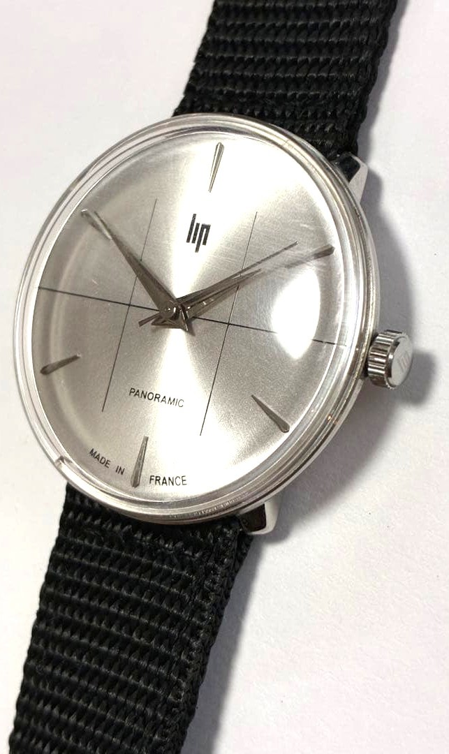 LIP Panoramic Vintage Mens Wristwatch Silver Dial NATO Strap Made in France Japa