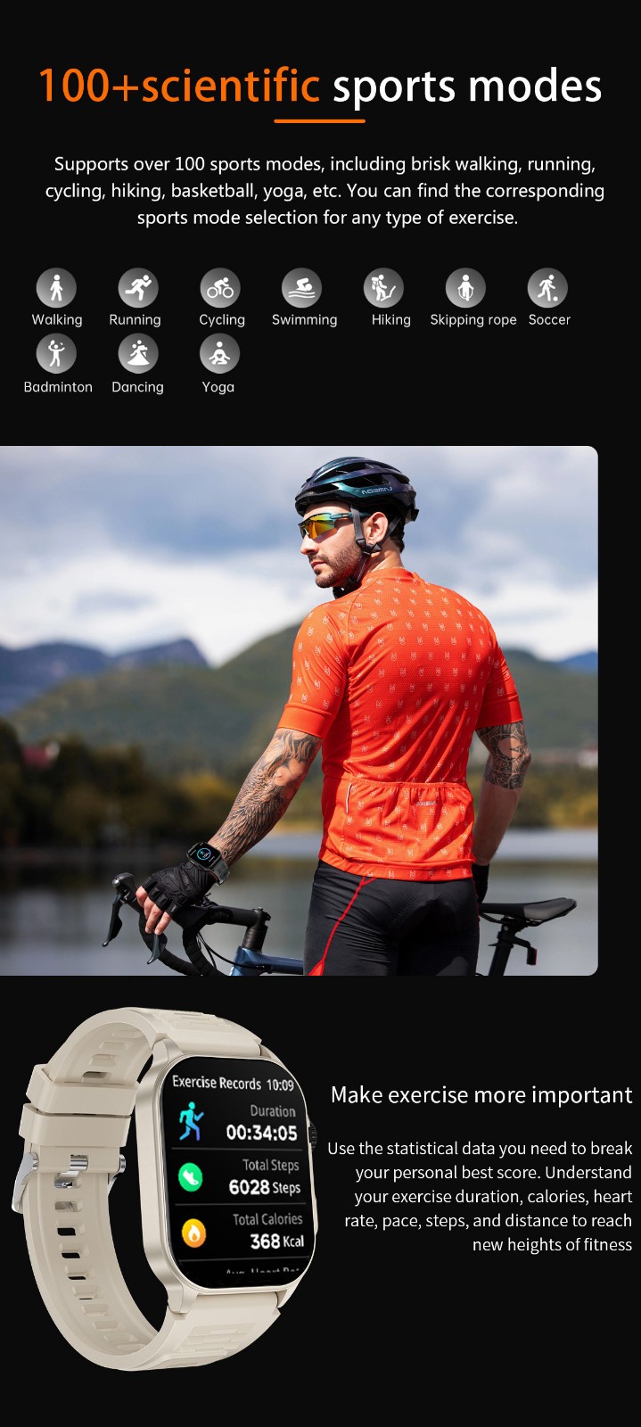 Men Smart Watch 2.01» Rectangle Sport Watch Health Monitor Call Reminder Watch