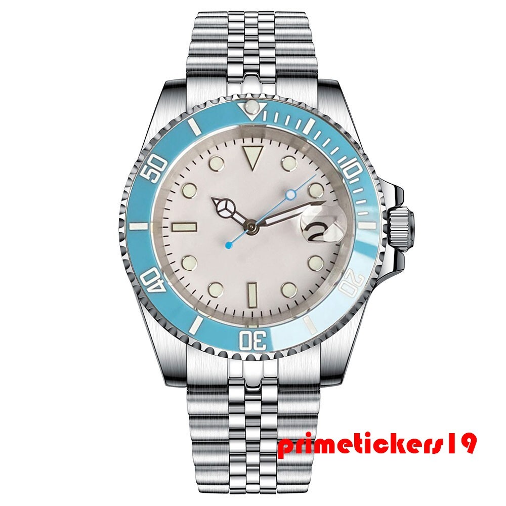 NH35 Sapphire Blue White 40mm Automatic Watch for Men Exhibition Back Date Lume