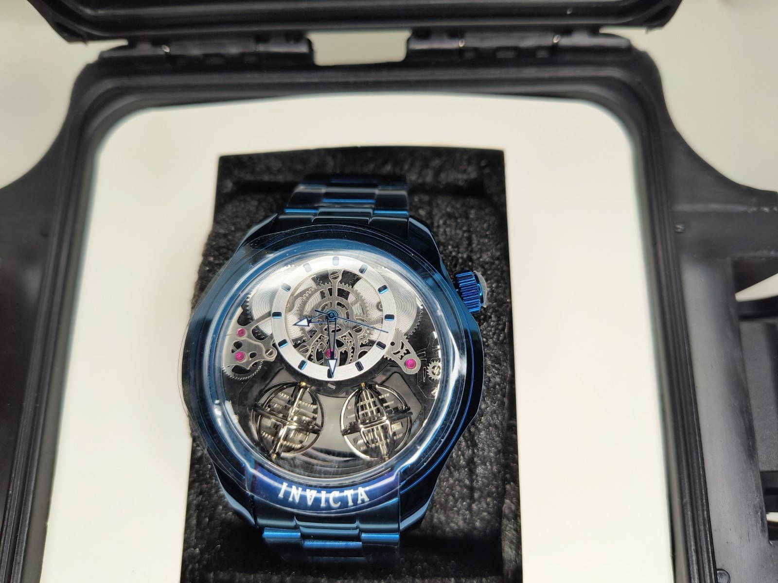 Invicta Specialty Men’s Skeleton Automatic Watch Blue SS Bracelet 50mm Box