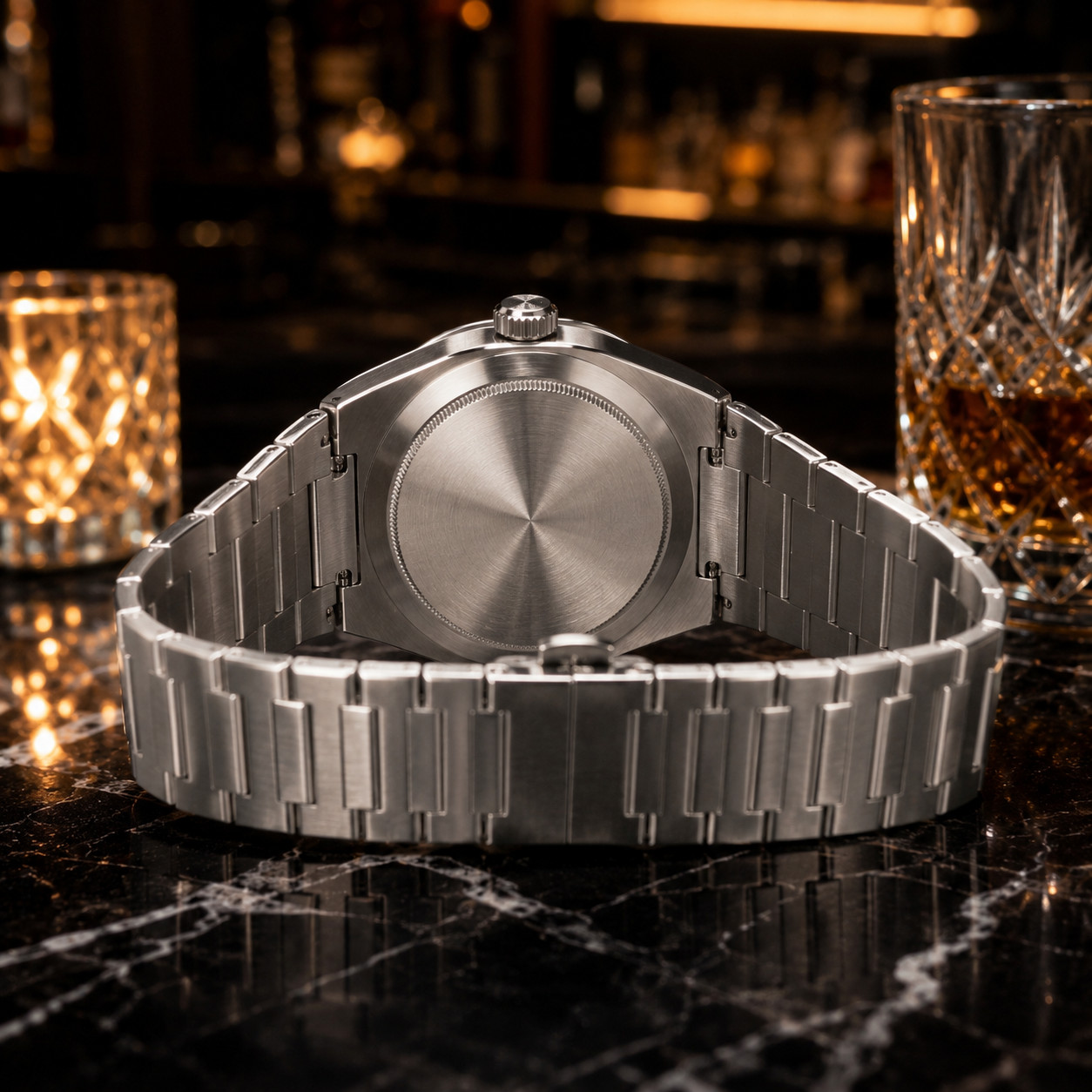 Custom Élan Noir Série I Silver/Blue 36mm Auto NH35 Sapphire Crystal Steel Watch