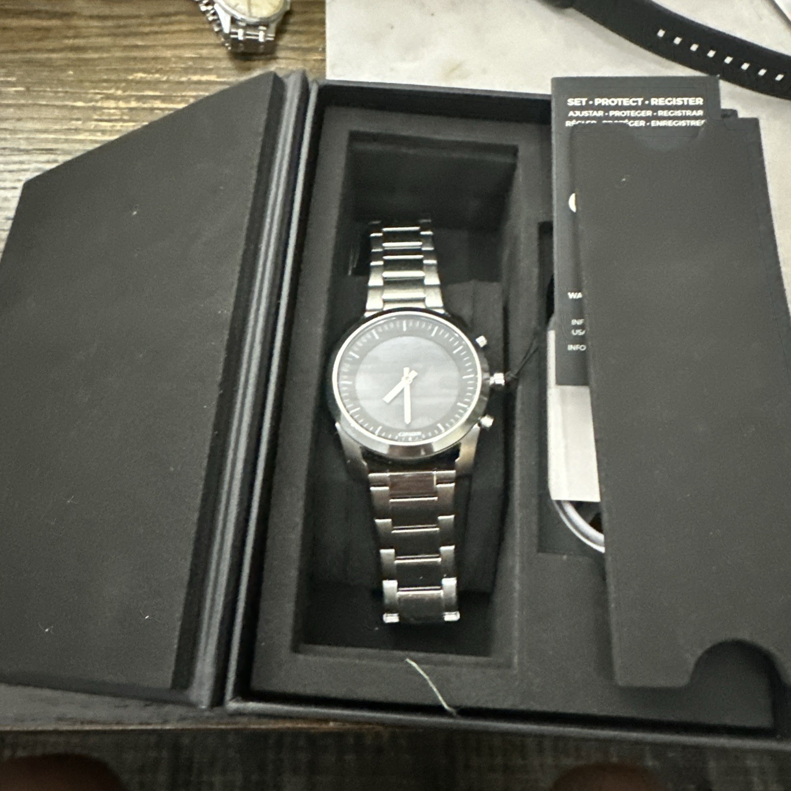 CITIZEN CZ SMART HYBRID JX2010-55E BLACK DIAL SILVER BRACELET MENS Watch Open Bx