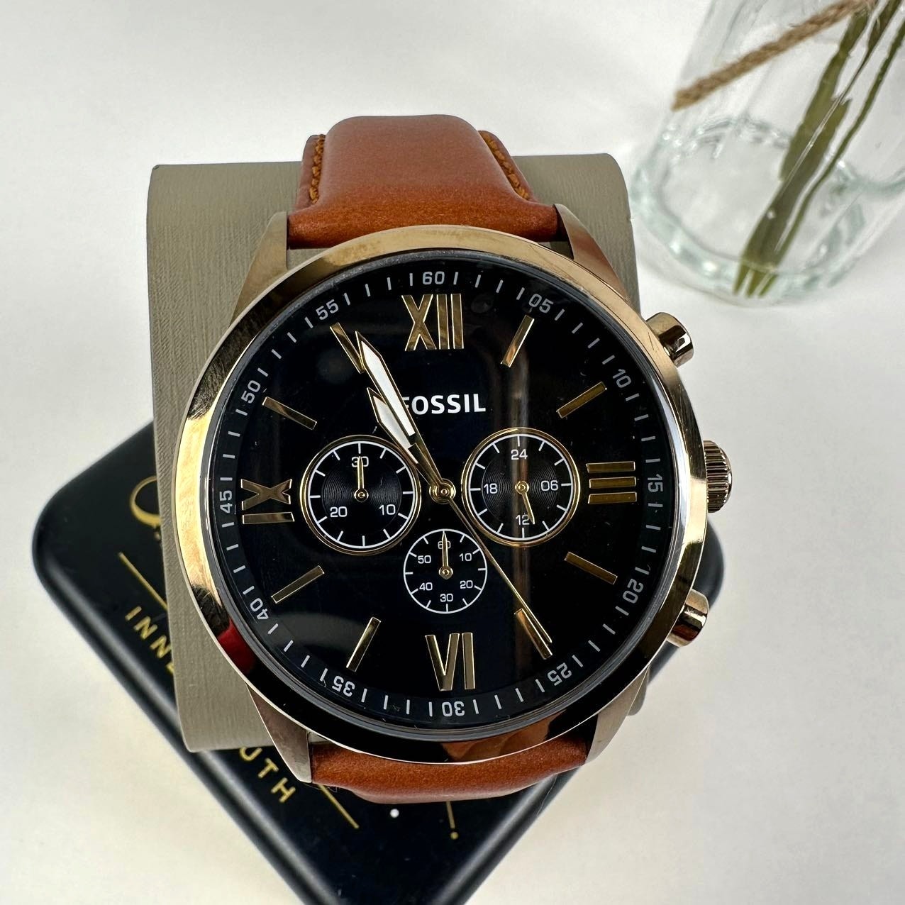 Fossil BQ2261 Men’s Chronograph Quartz Black Dial Gold Case Brown Leather