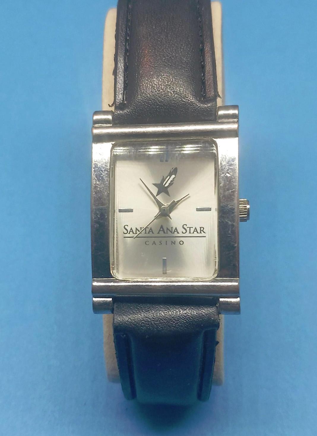 Santa Ana Star Casino Watch – NEW Battery – Works – Black Leather Strap