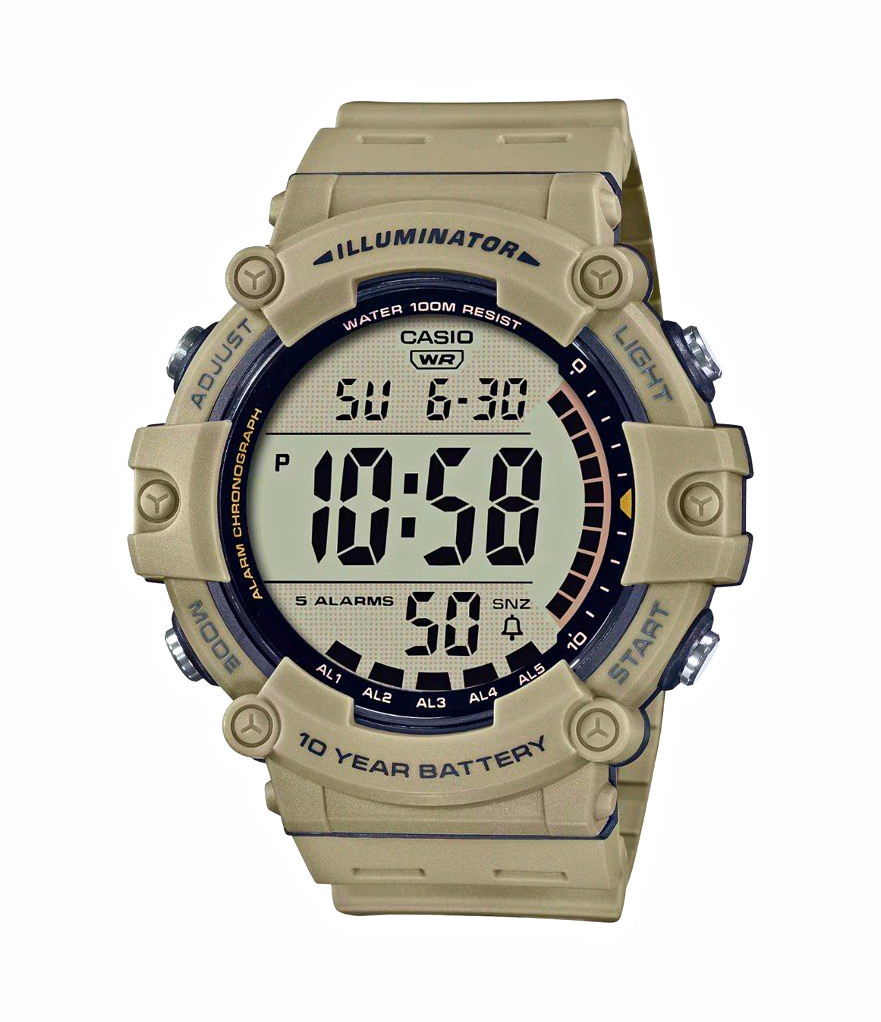CASIO Illuminator Digital Quartz WR 100m 10 Year Battery Beige Resin 51mm