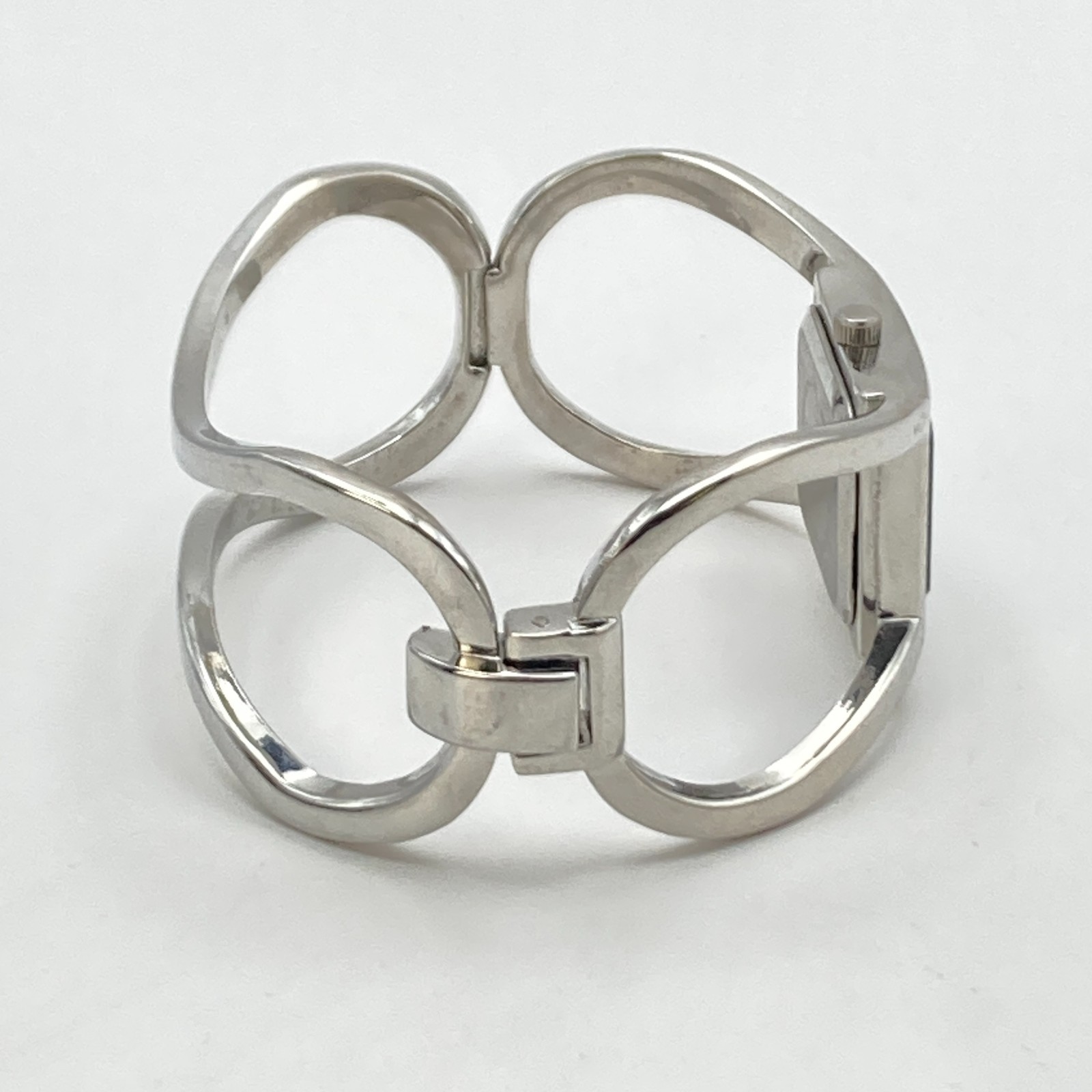 Modern Women’s Watch 20mm Silver Tone Open Cuff Geometric New Battery 6.5″